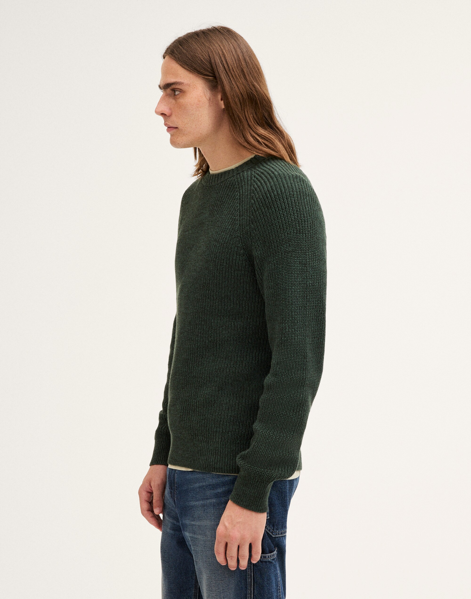 Shaker-Stitch Crewneck Sweater in 100% Cotton