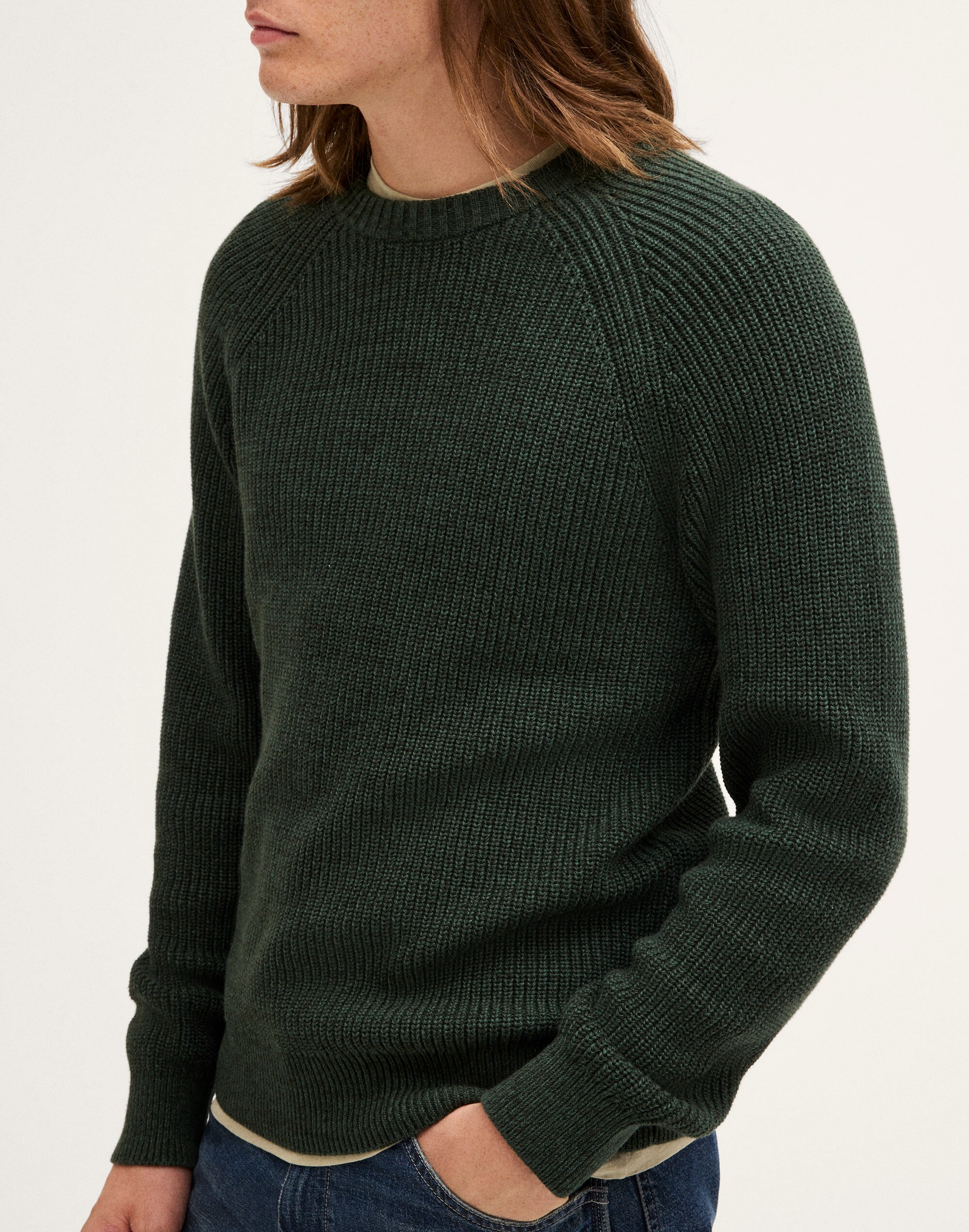 Shaker-Stitch Crewneck Sweater in 100% Cotton