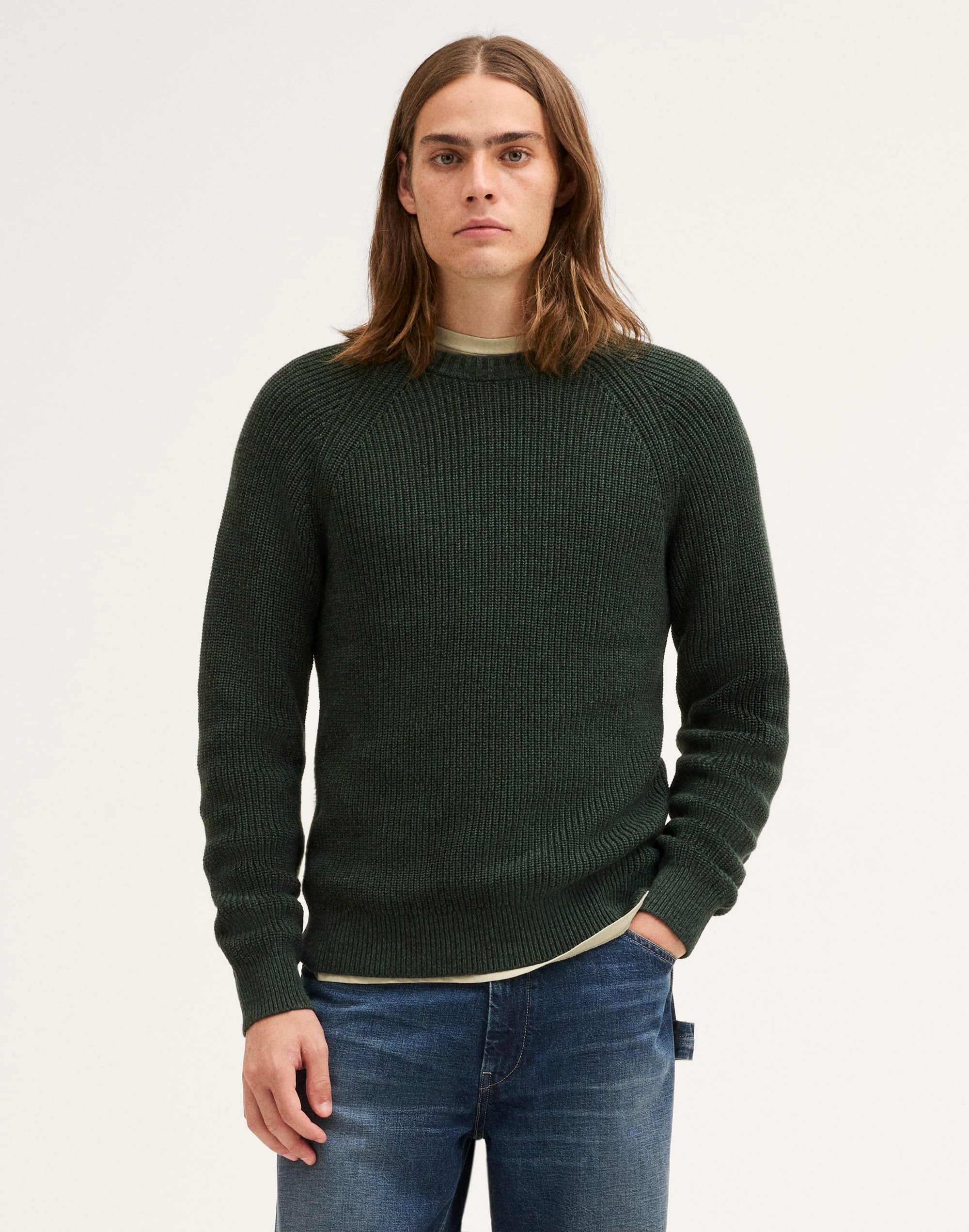 Shaker-Stitch Crewneck Sweater in 100% Cotton