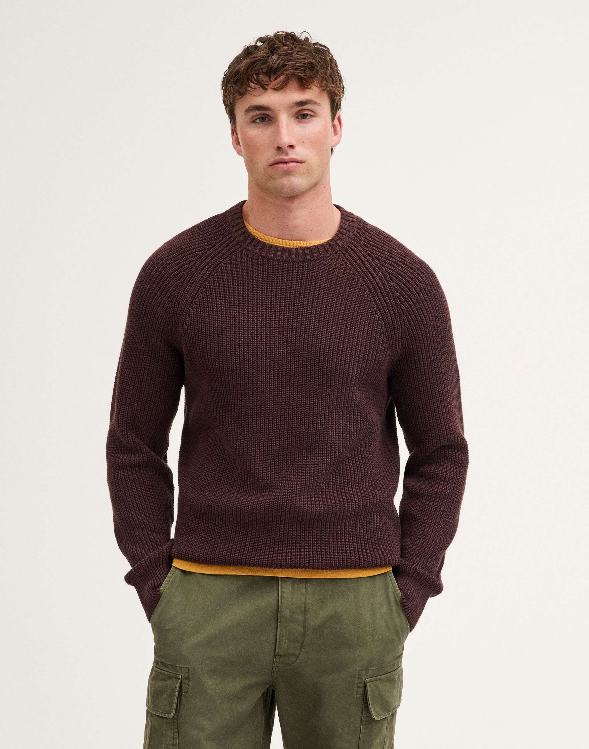Cotton Shaker-Stitch Crewneck Sweater