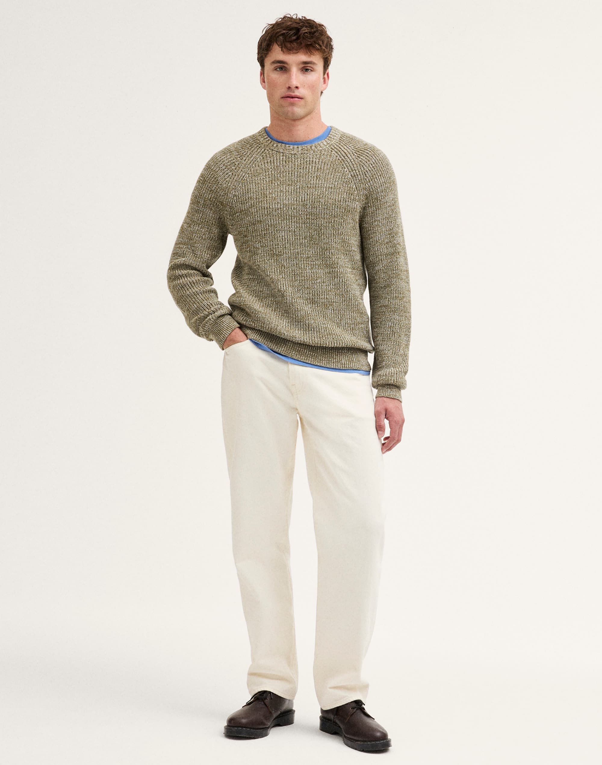 Cotton Shaker-Stitch Crewneck Sweater