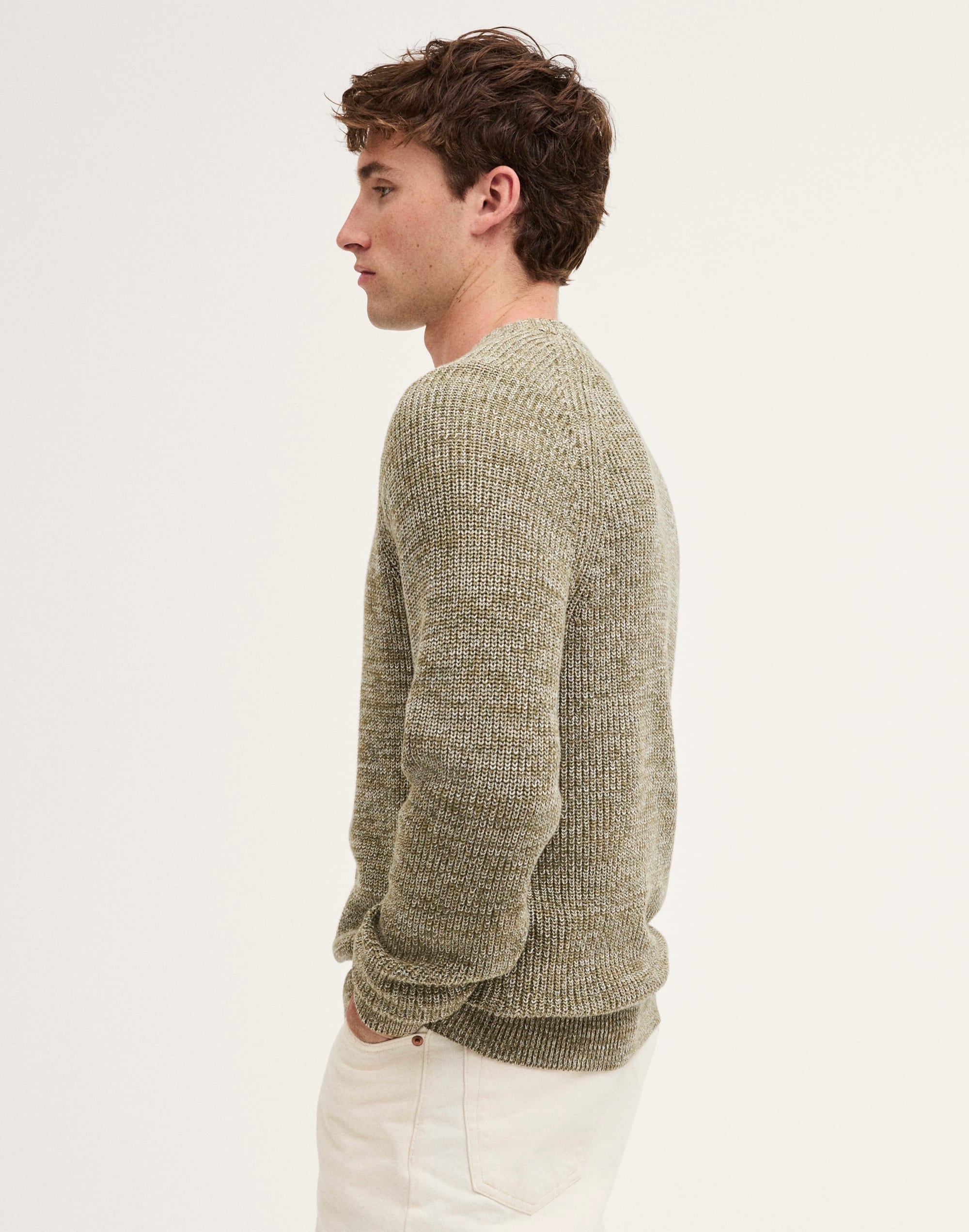 Cotton Shaker-Stitch Crewneck Sweater