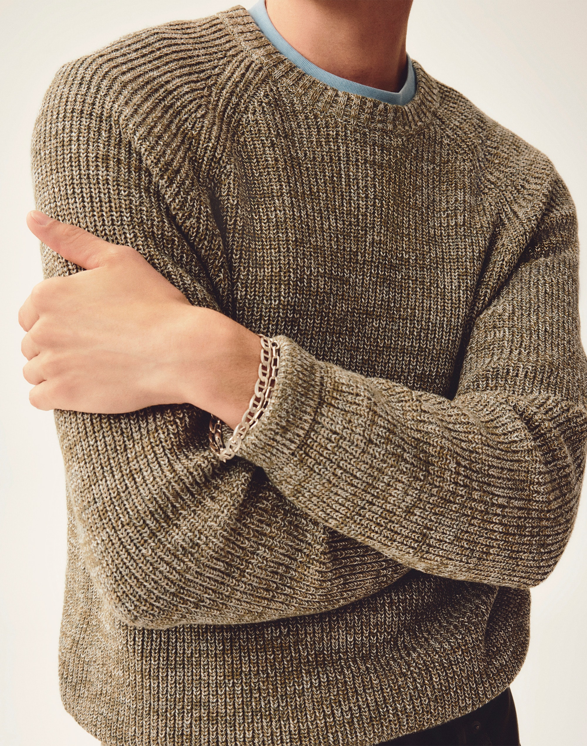 Shaker-Stitch Crewneck Sweater in 100% Cotton