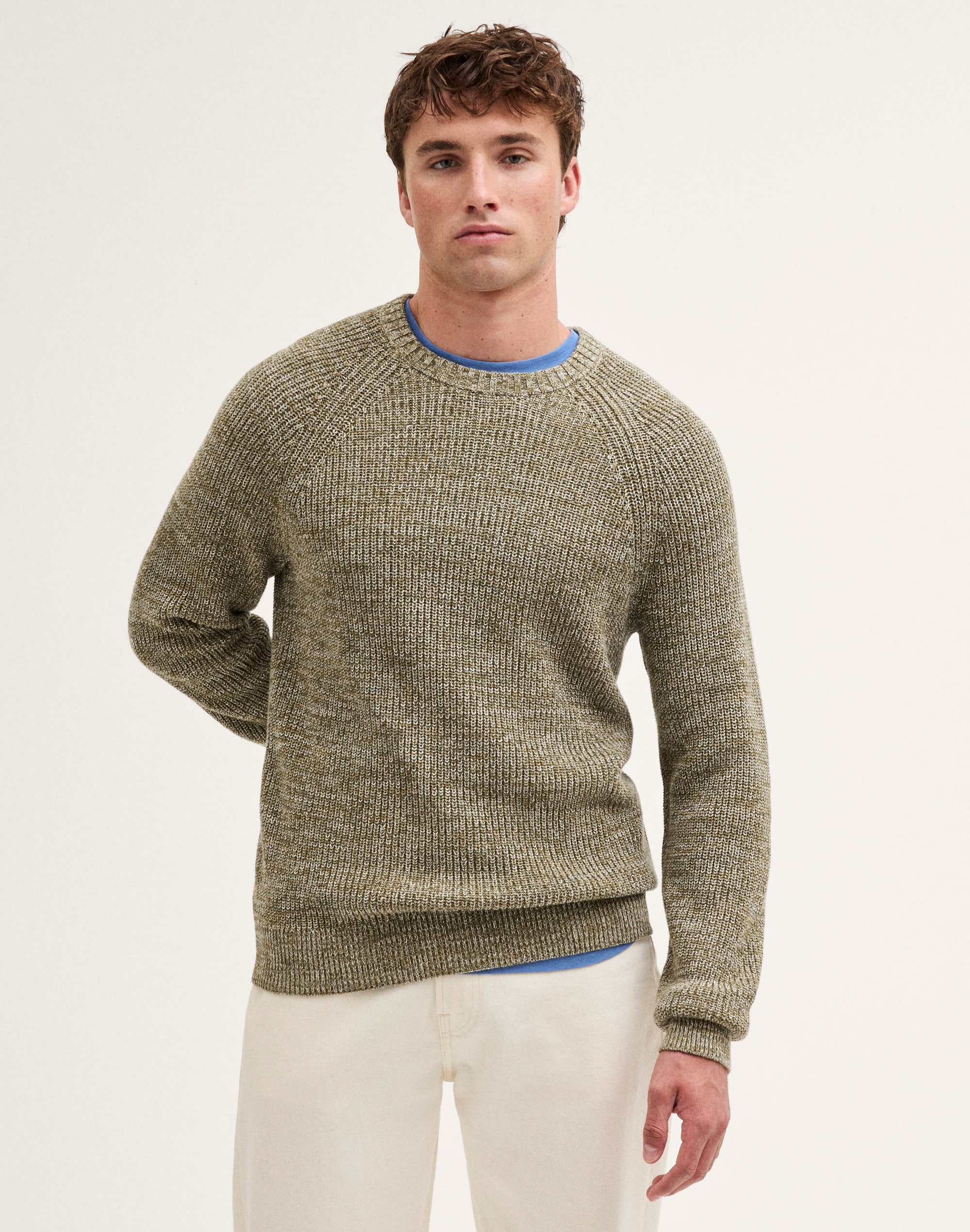 Cotton Shaker-Stitch Crewneck Sweater