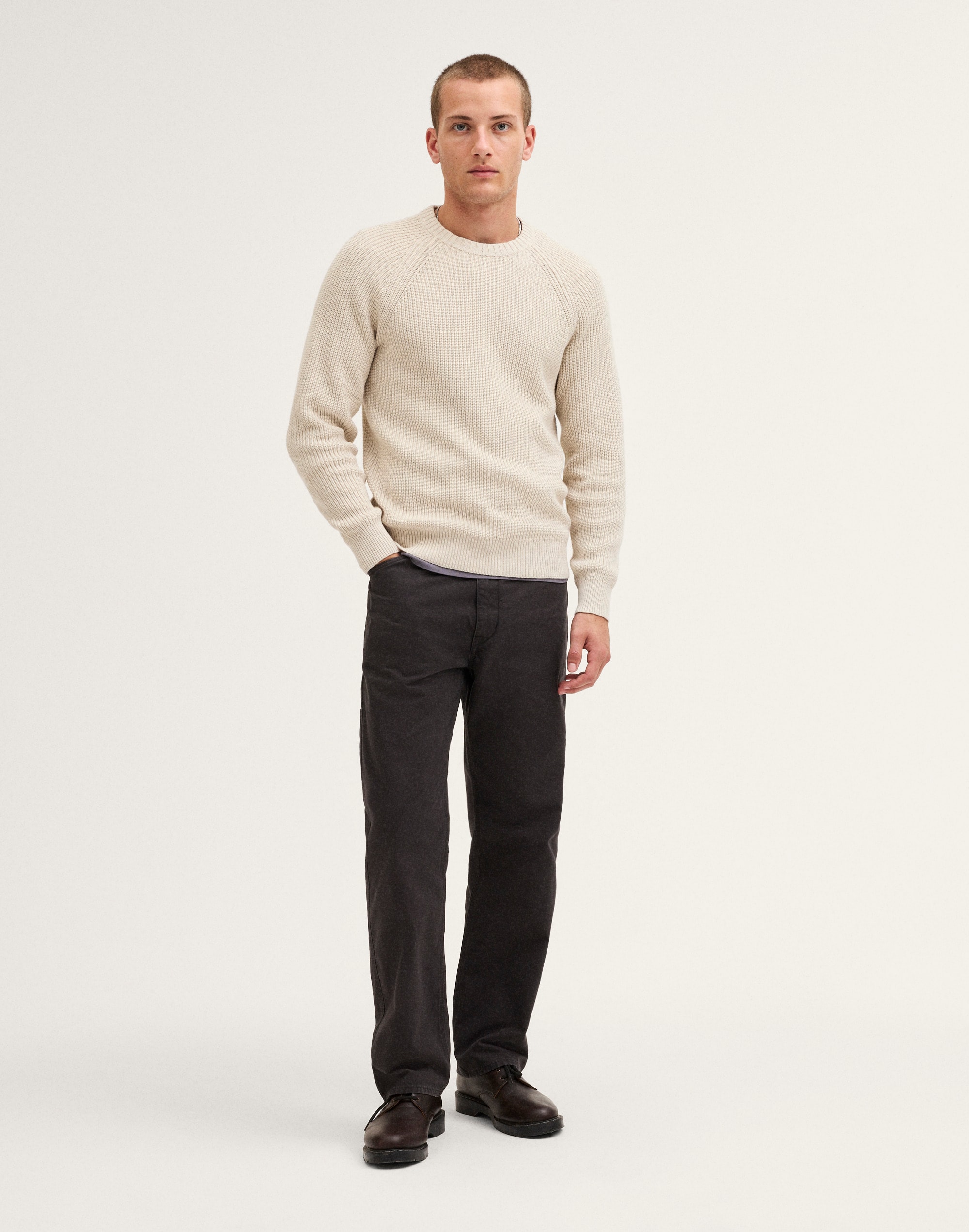 Shaker-Stitch Crewneck Sweater in 100% Cotton
