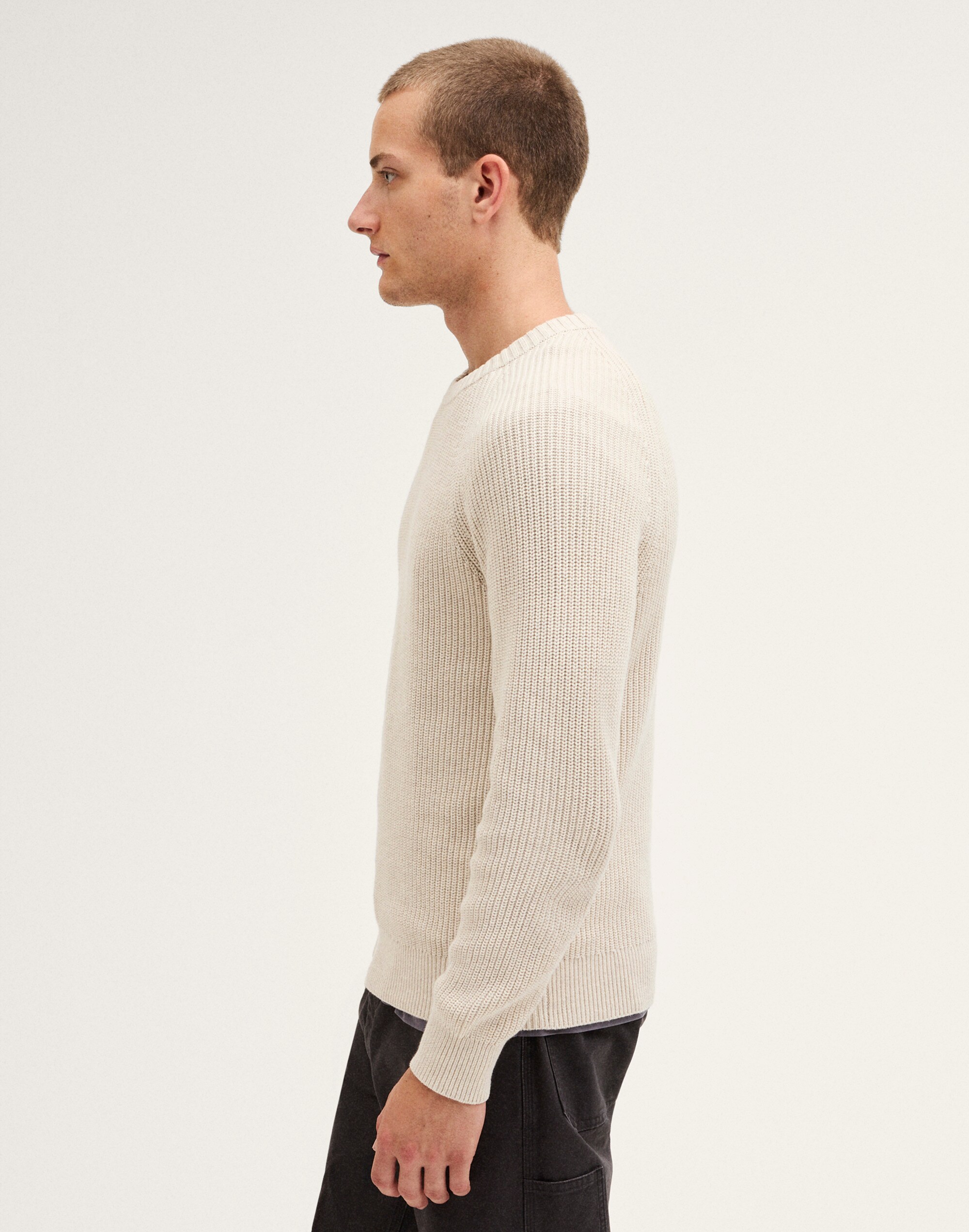 Shaker-Stitch Crewneck Sweater in 100% Cotton