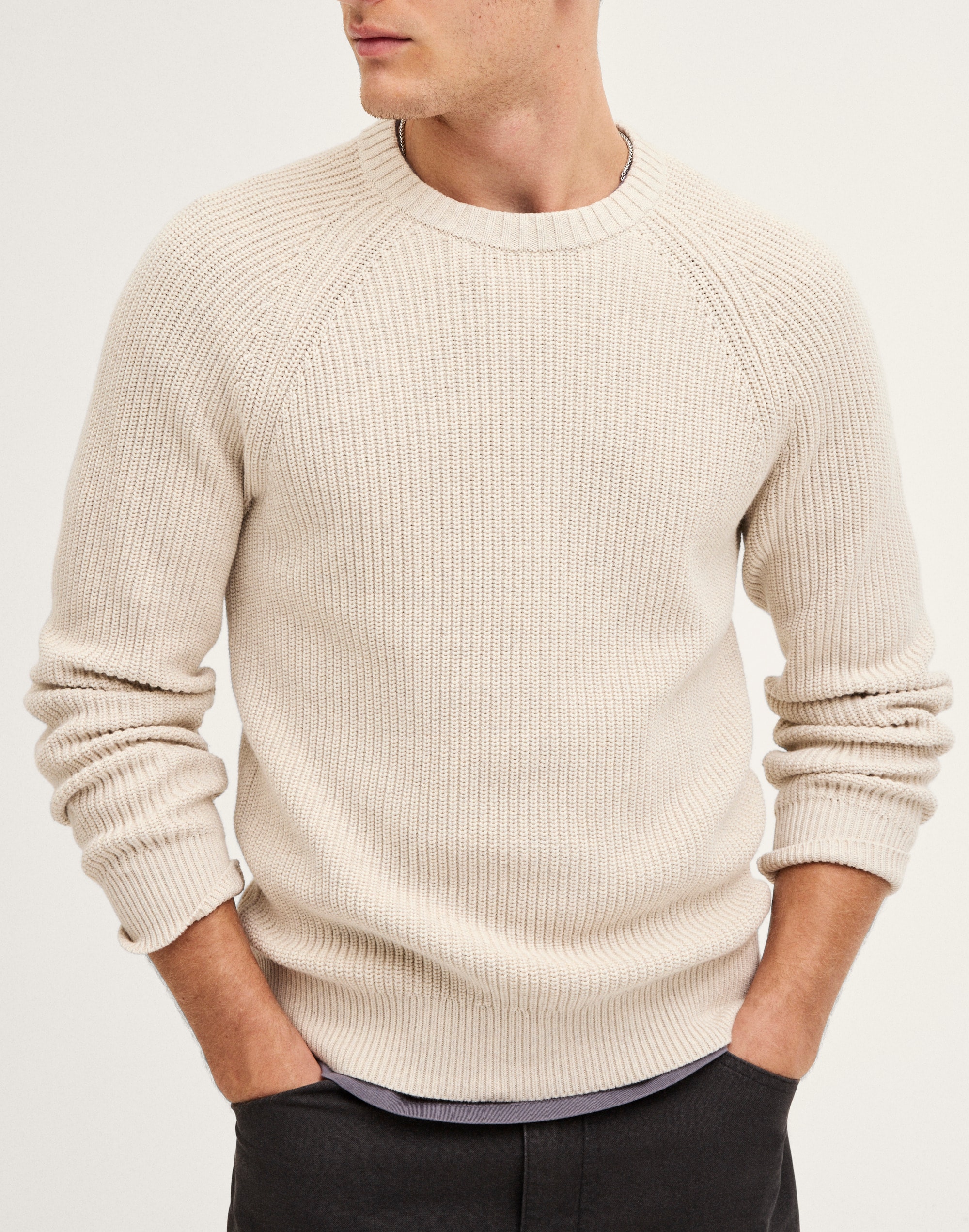 Shaker-Stitch Crewneck Sweater in 100% Cotton