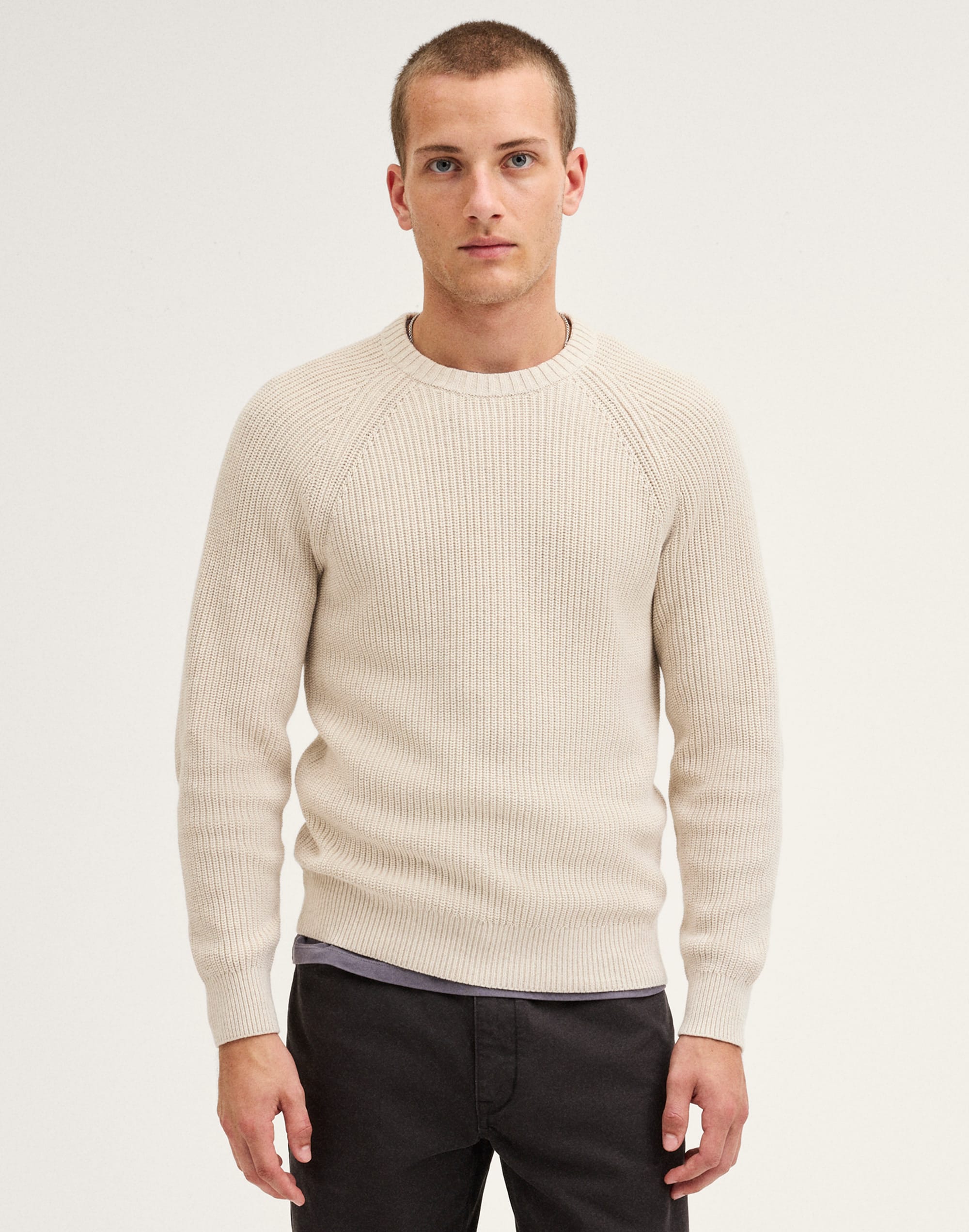 Shaker-Stitch Crewneck Sweater in 100% Cotton