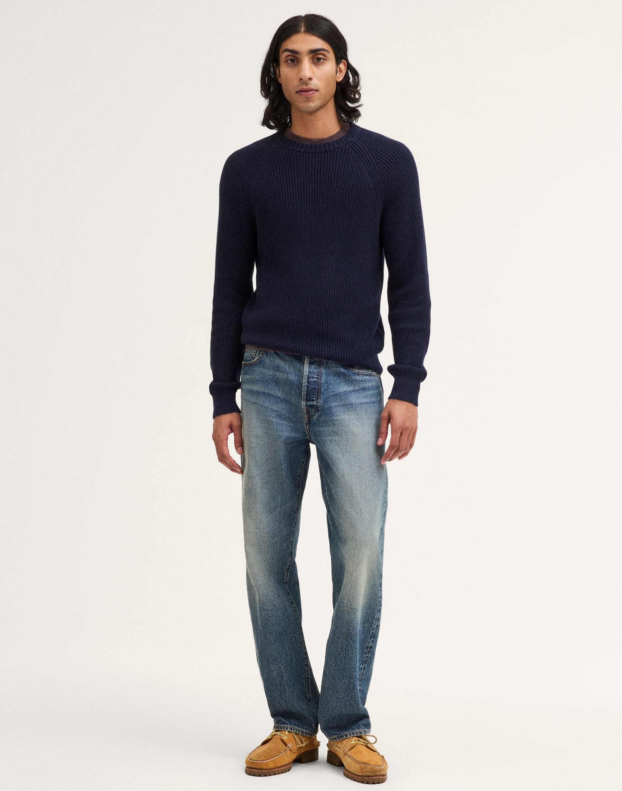 Cotton Shaker-Stitch Crewneck Sweater