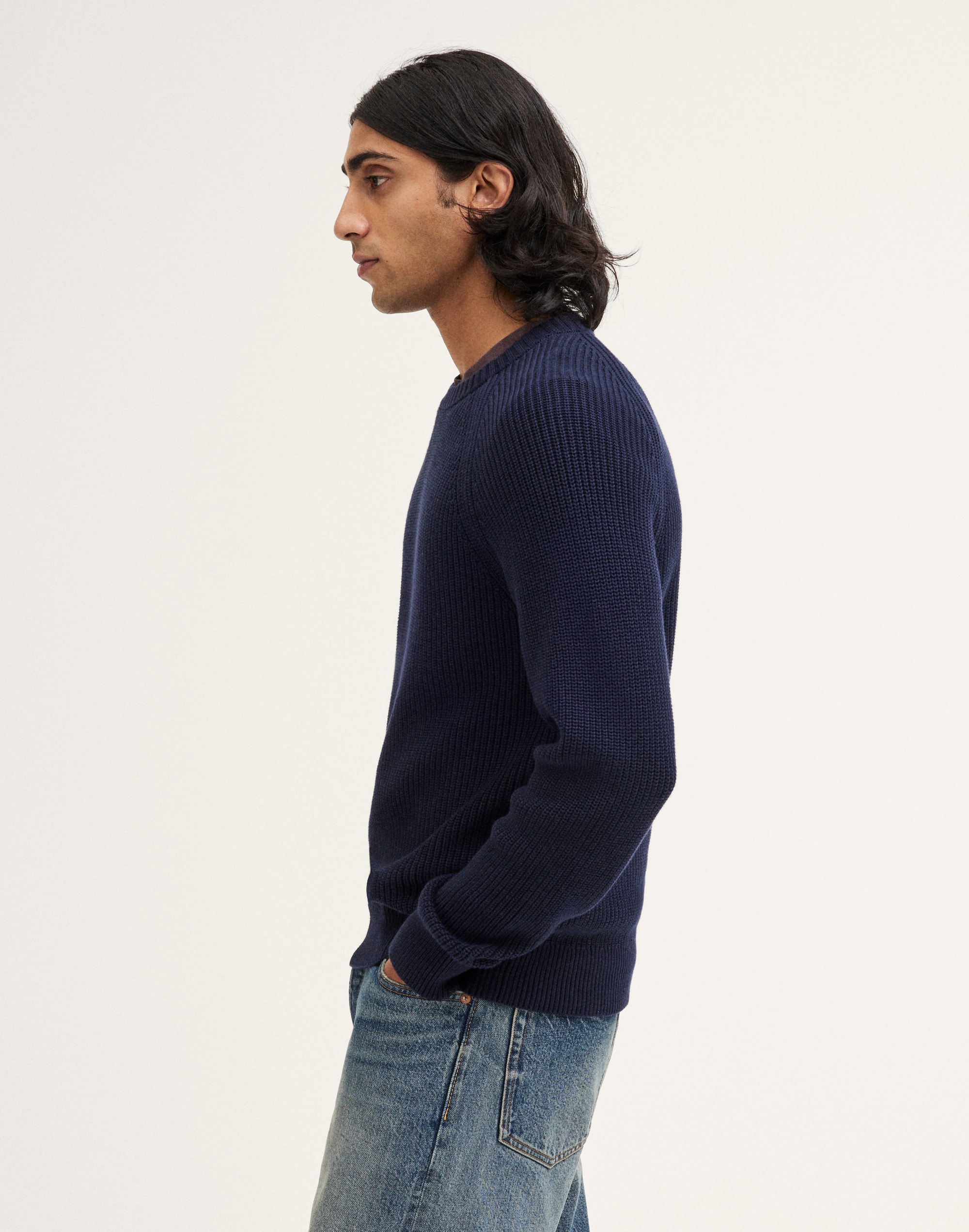 Cotton Shaker-Stitch Crewneck Sweater