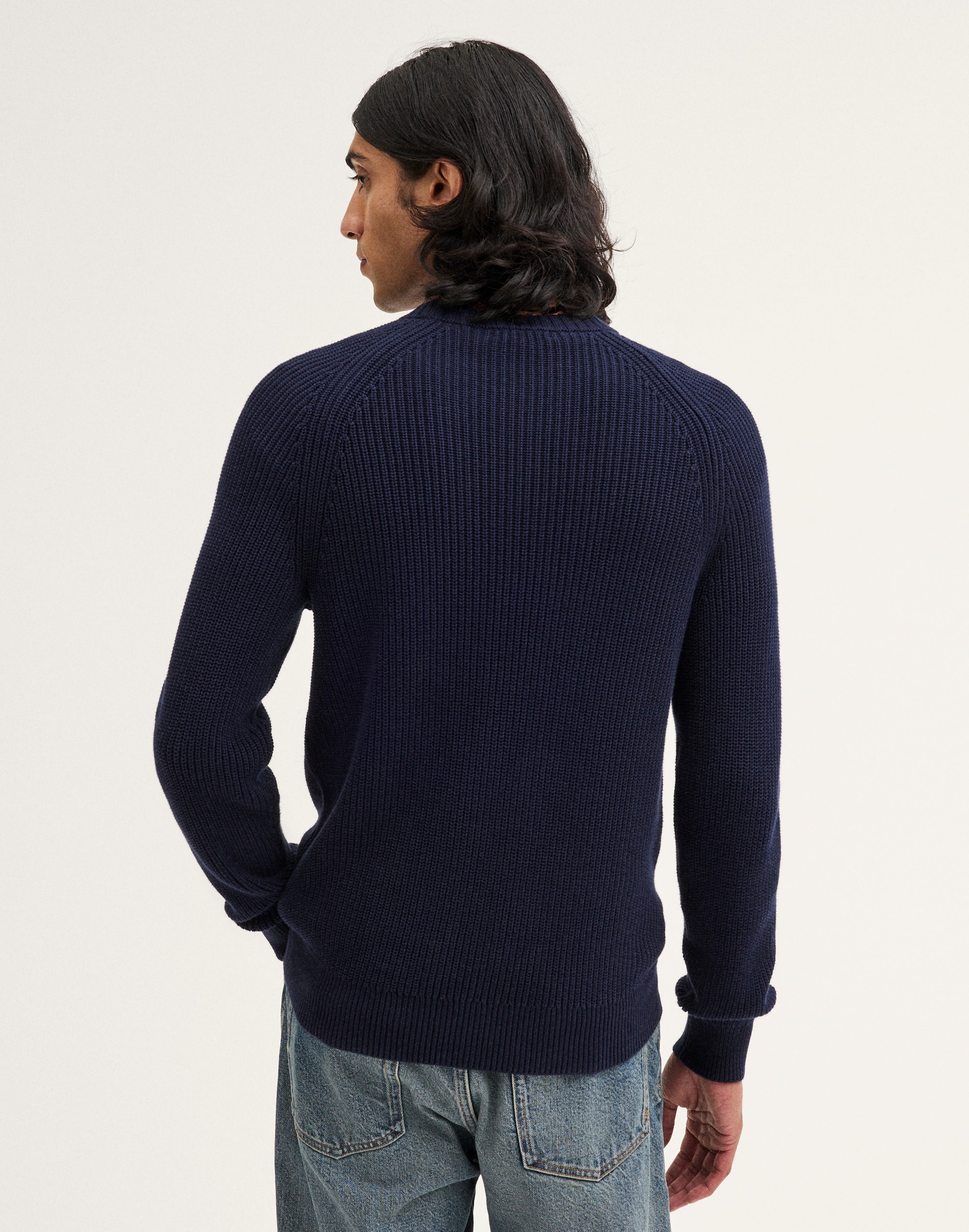 Cotton Shaker-Stitch Crewneck Sweater