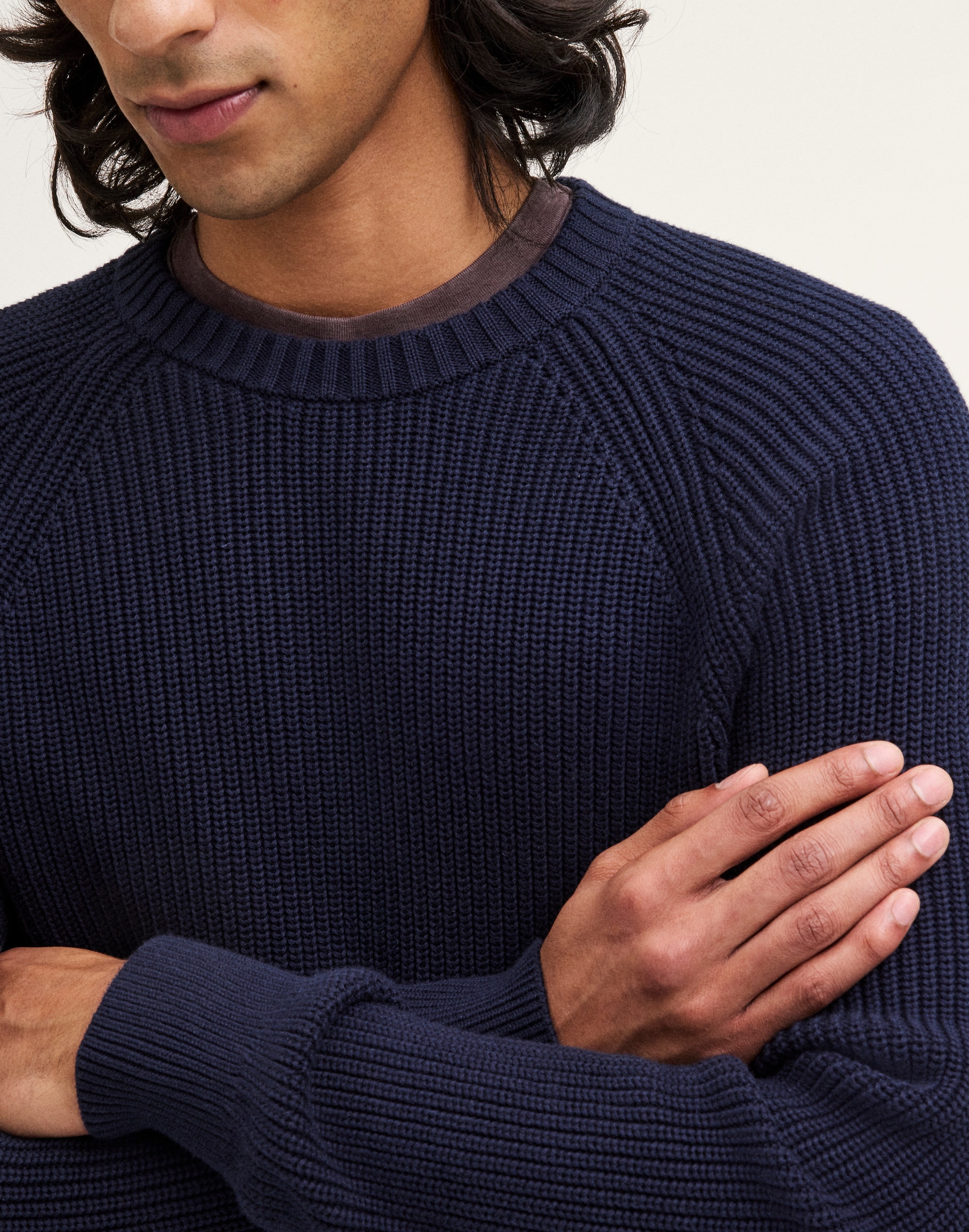 Cotton Shaker-Stitch Crewneck Sweater