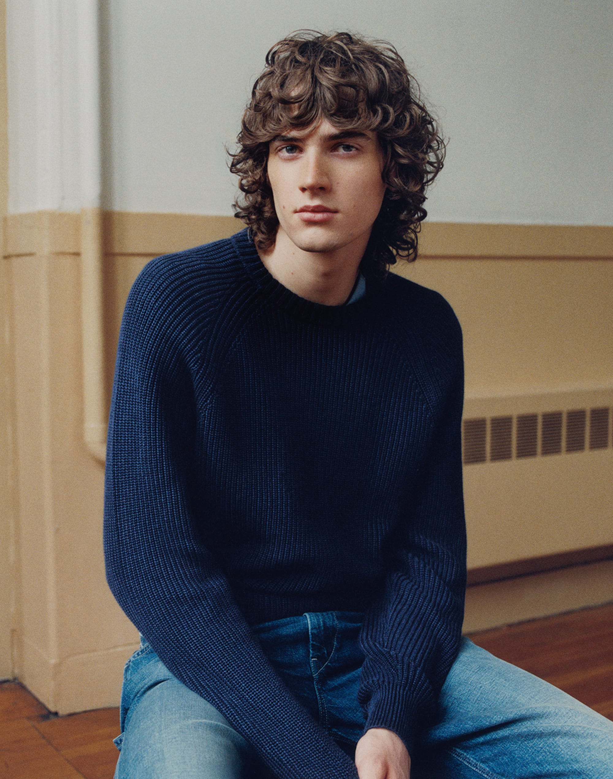 Cotton Shaker-Stitch Crewneck Sweater