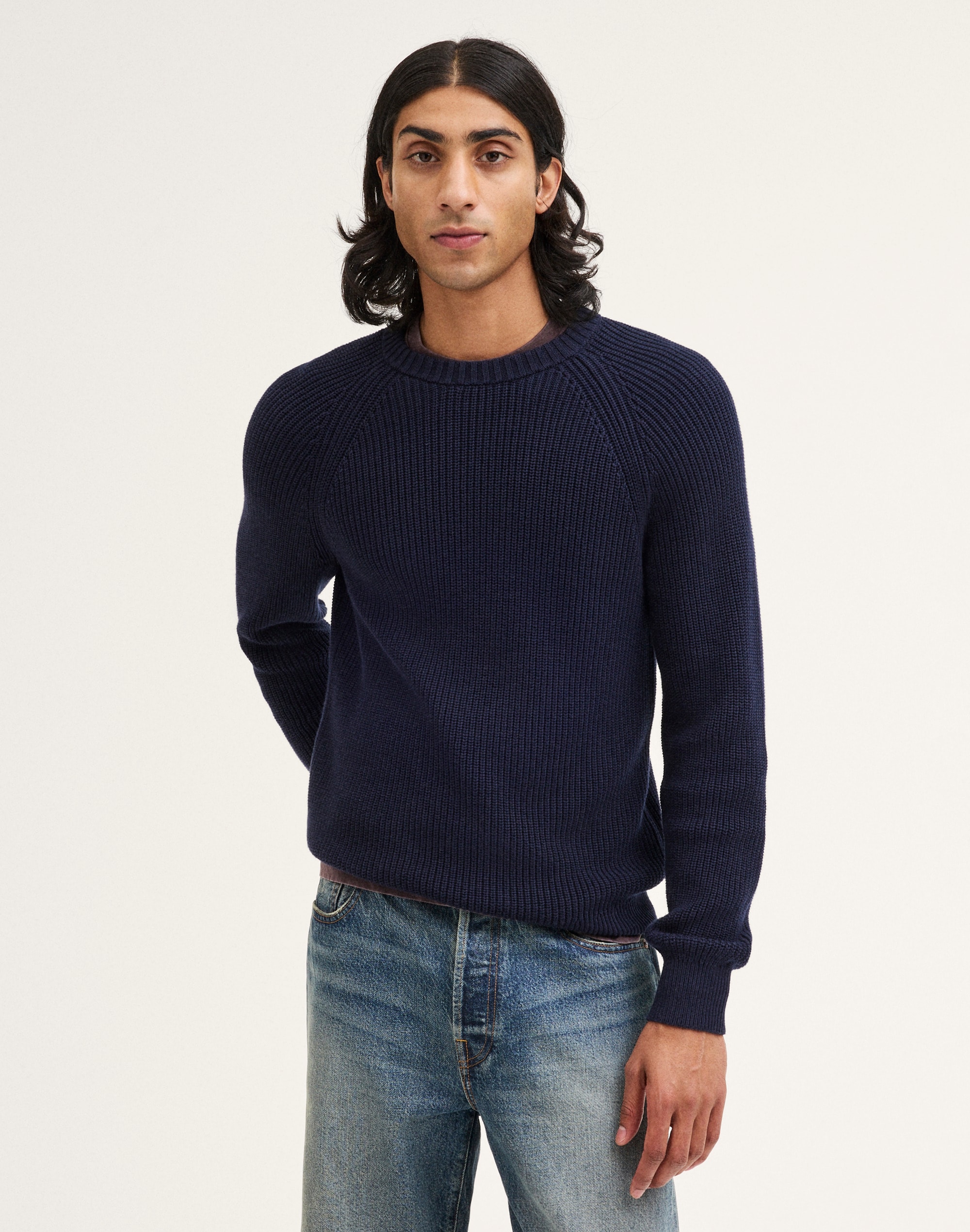Cotton Shaker-Stitch Crewneck Sweater