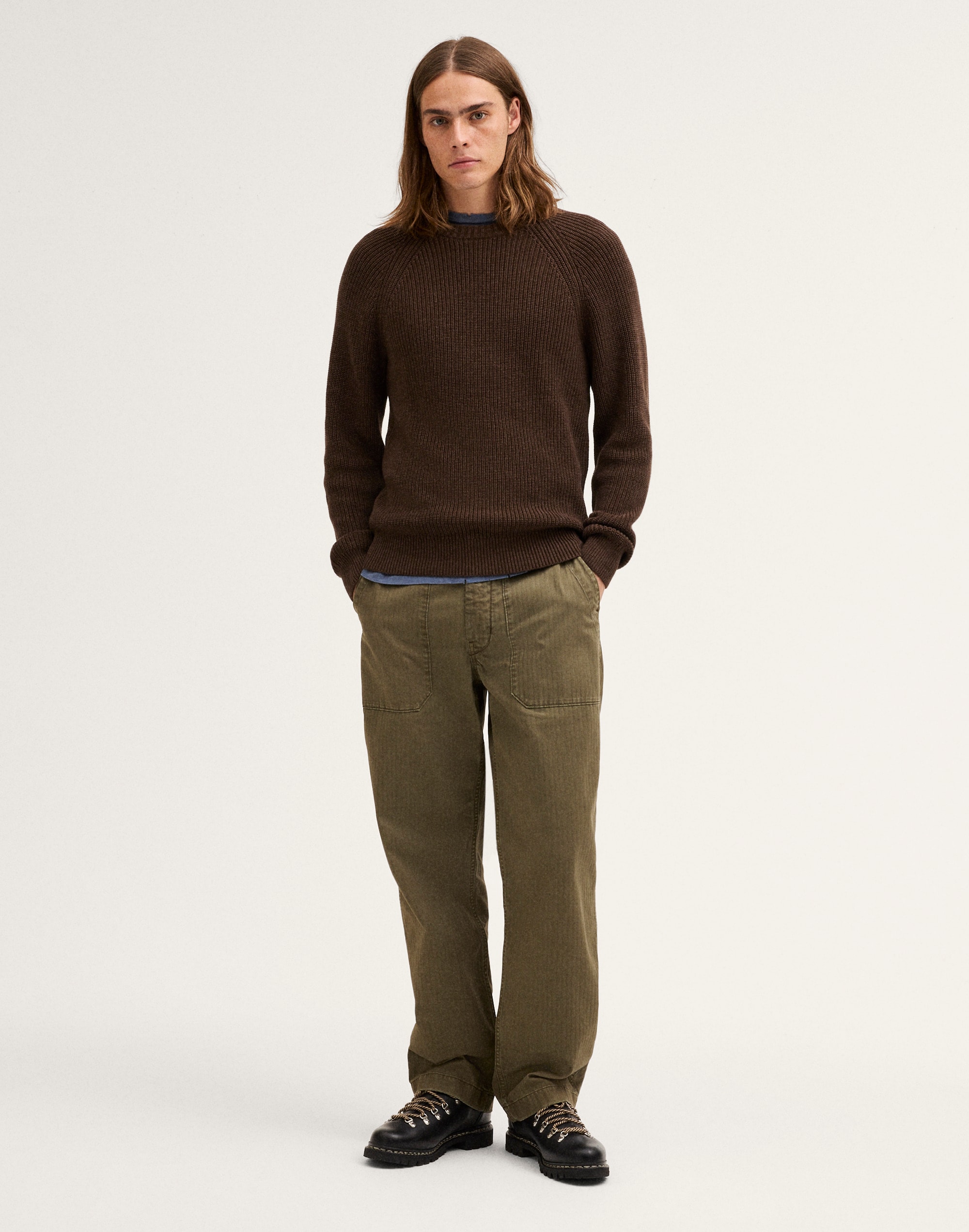 Shaker-Stitch Crewneck Sweater in 100% Cotton