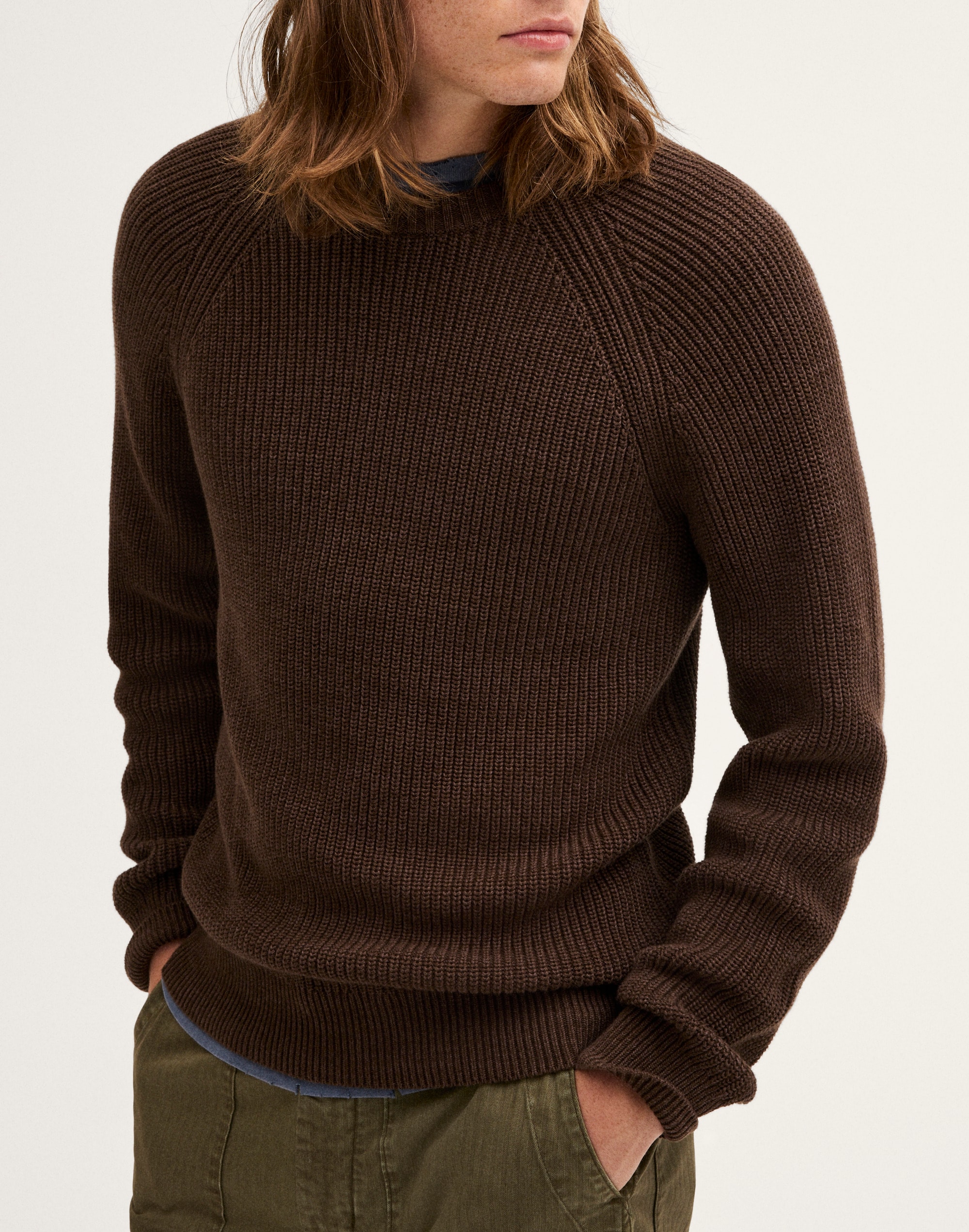 Shaker-Stitch Crewneck Sweater in 100% Cotton