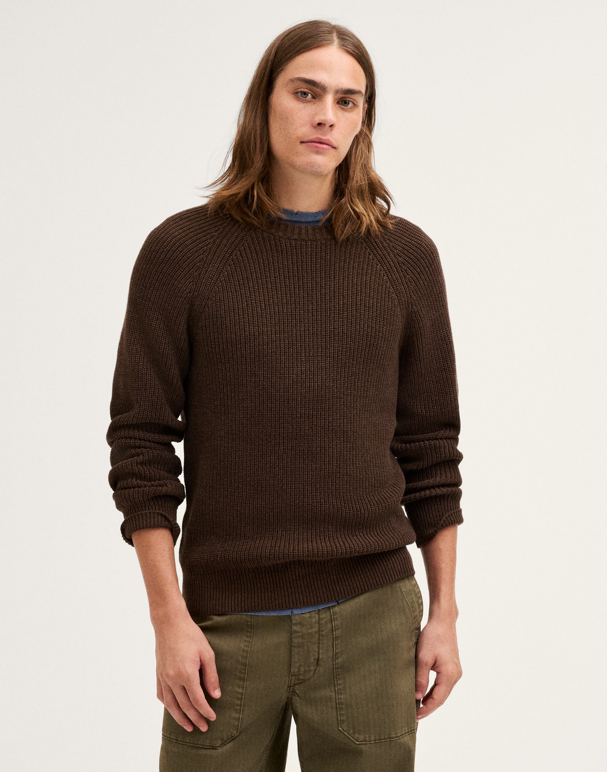 Shaker-Stitch Crewneck Sweater in 100% Cotton