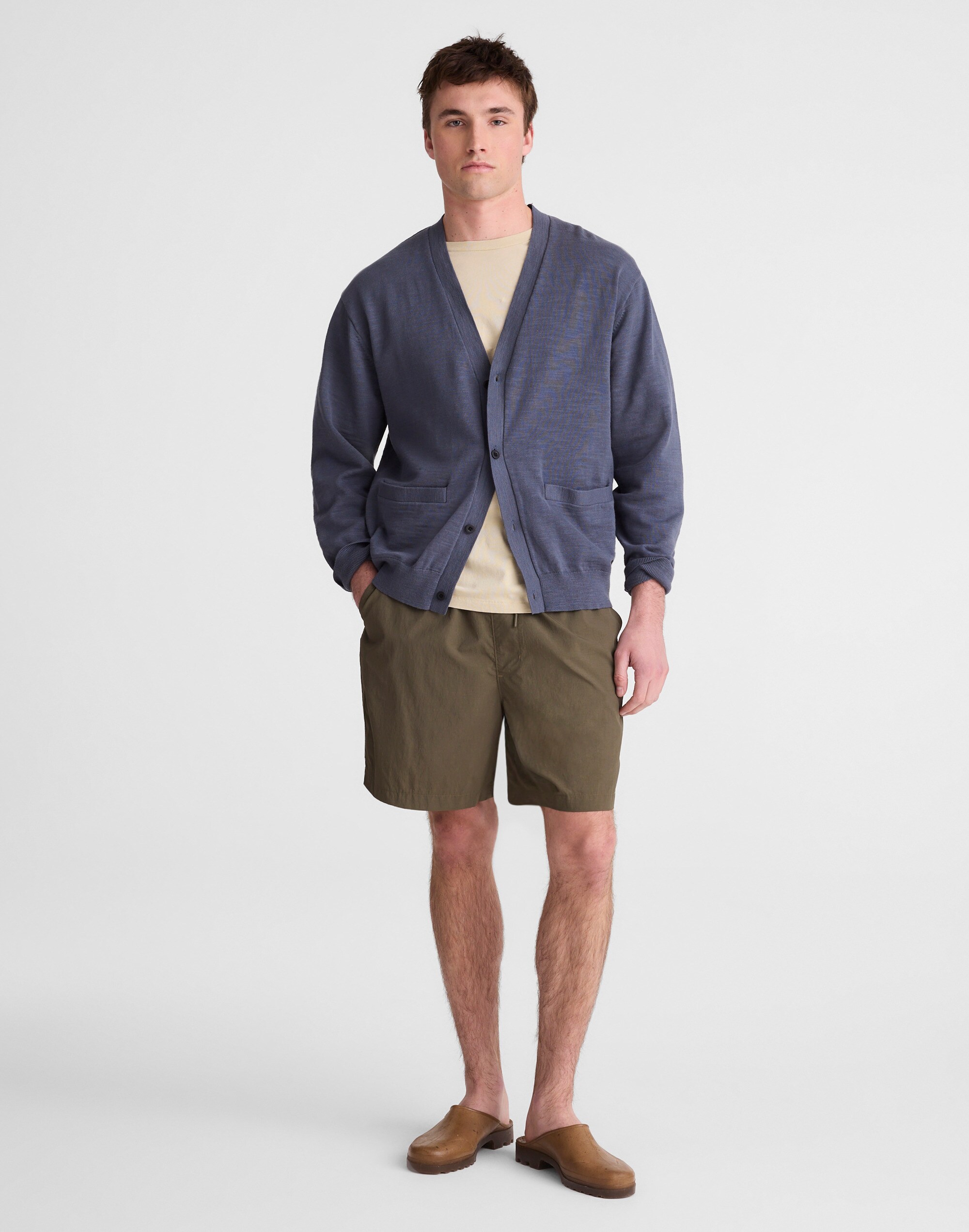 V-Neck Cardigan in Slub-Knit Cotton