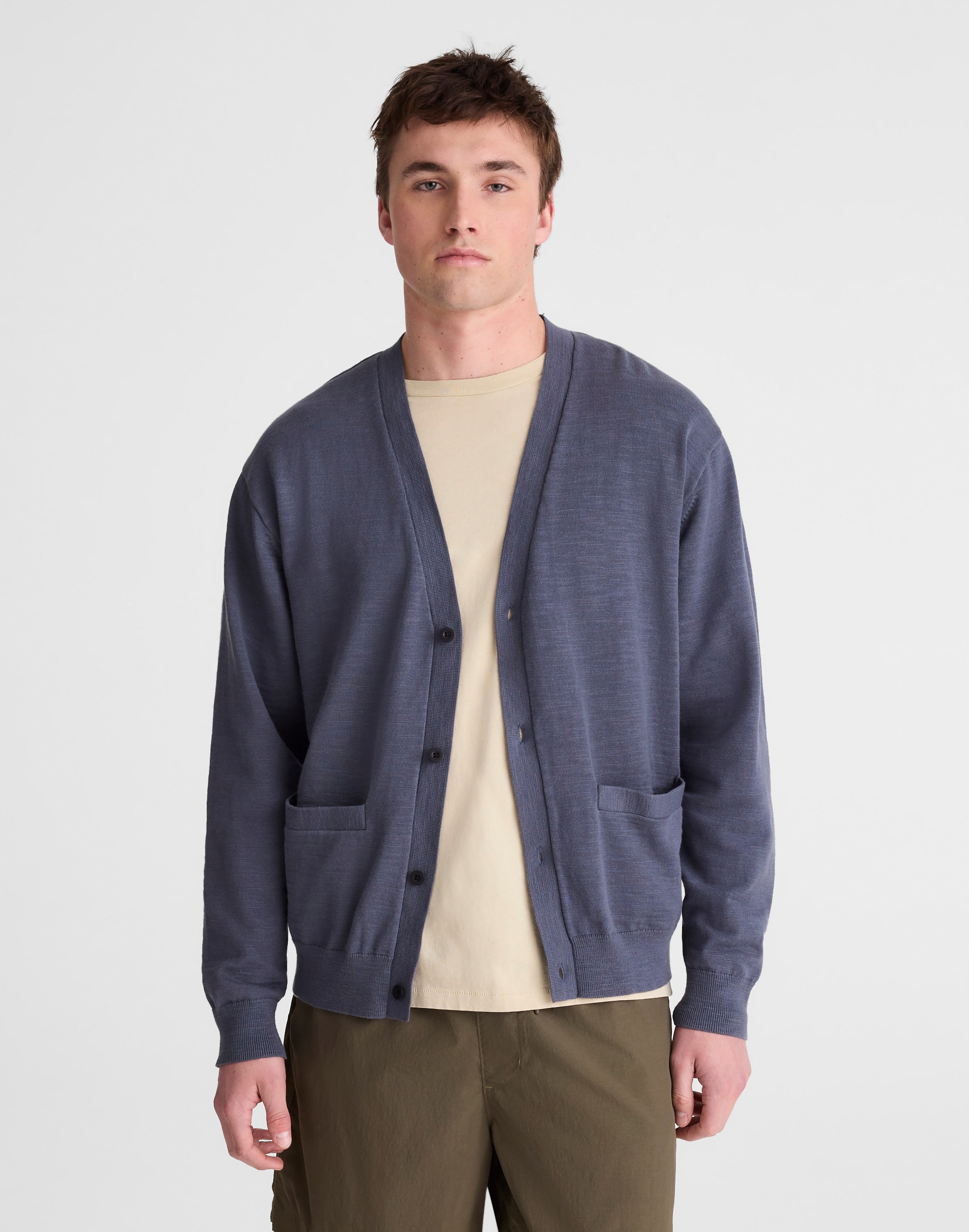 V-Neck Cardigan in Slub-Knit Cotton