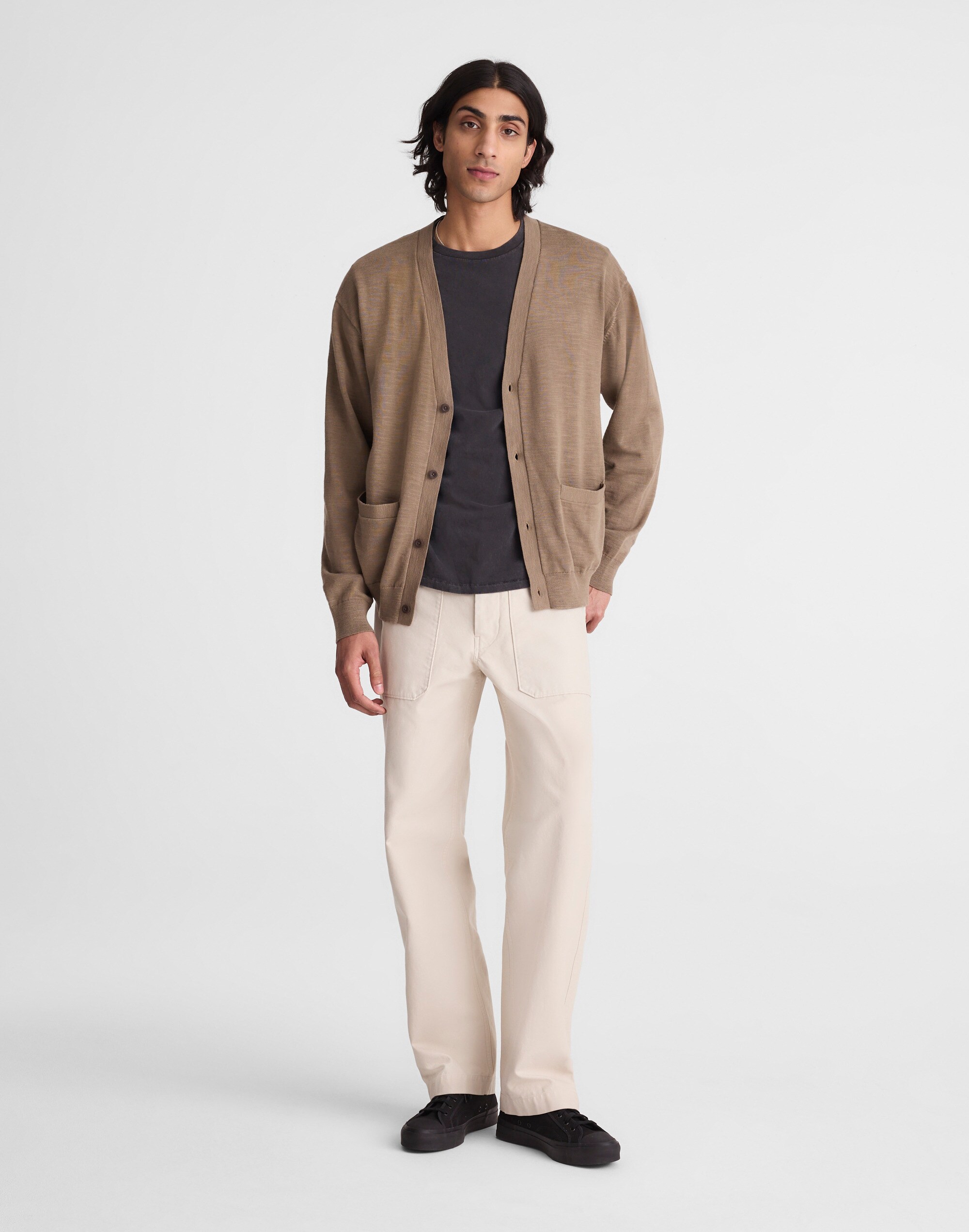 V-Neck Cardigan in Slub-Knit Cotton