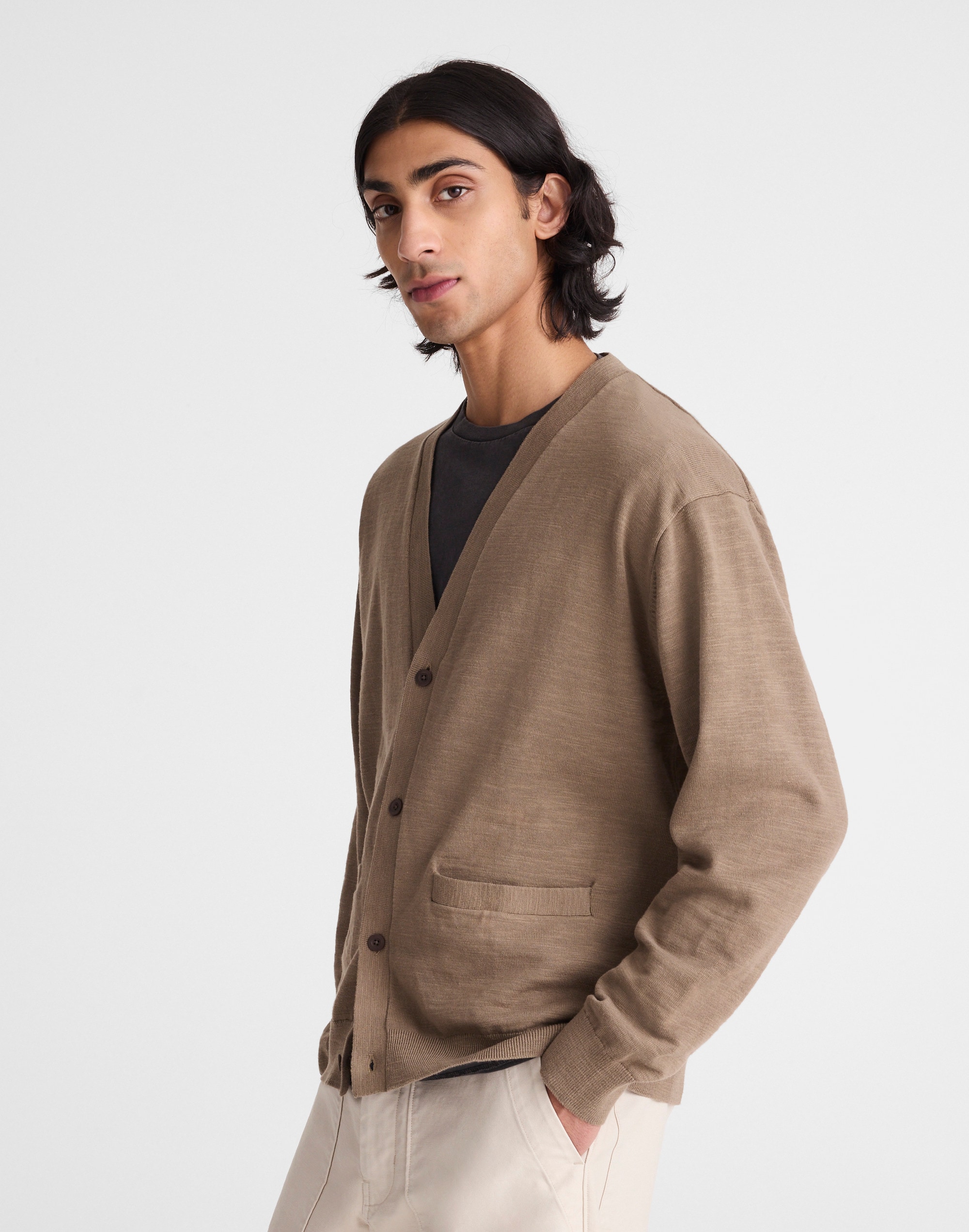 V-Neck Cardigan in Slub-Knit Cotton