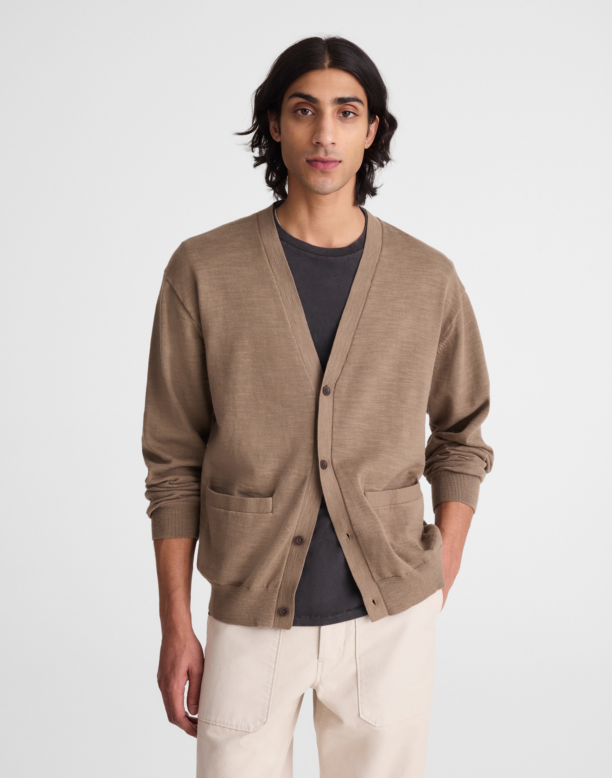 V-Neck Cardigan in Slub-Knit Cotton