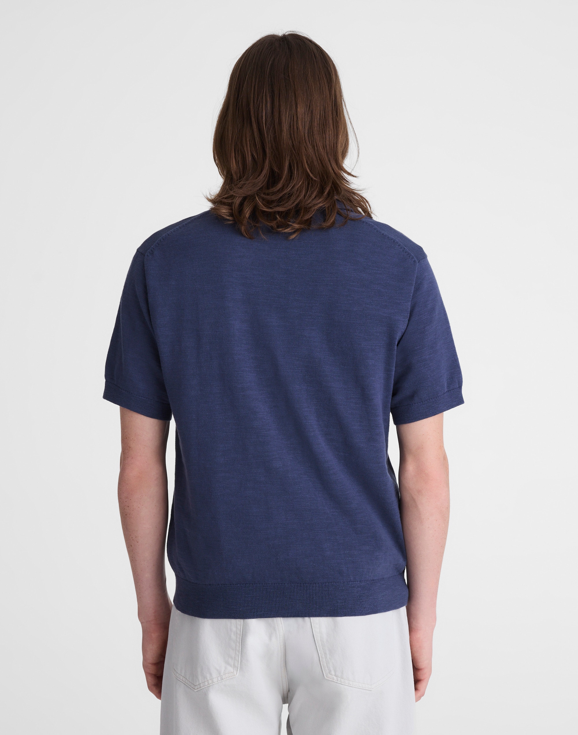 Johnny-Collar Sweater Polo in Slub Knit Cotton