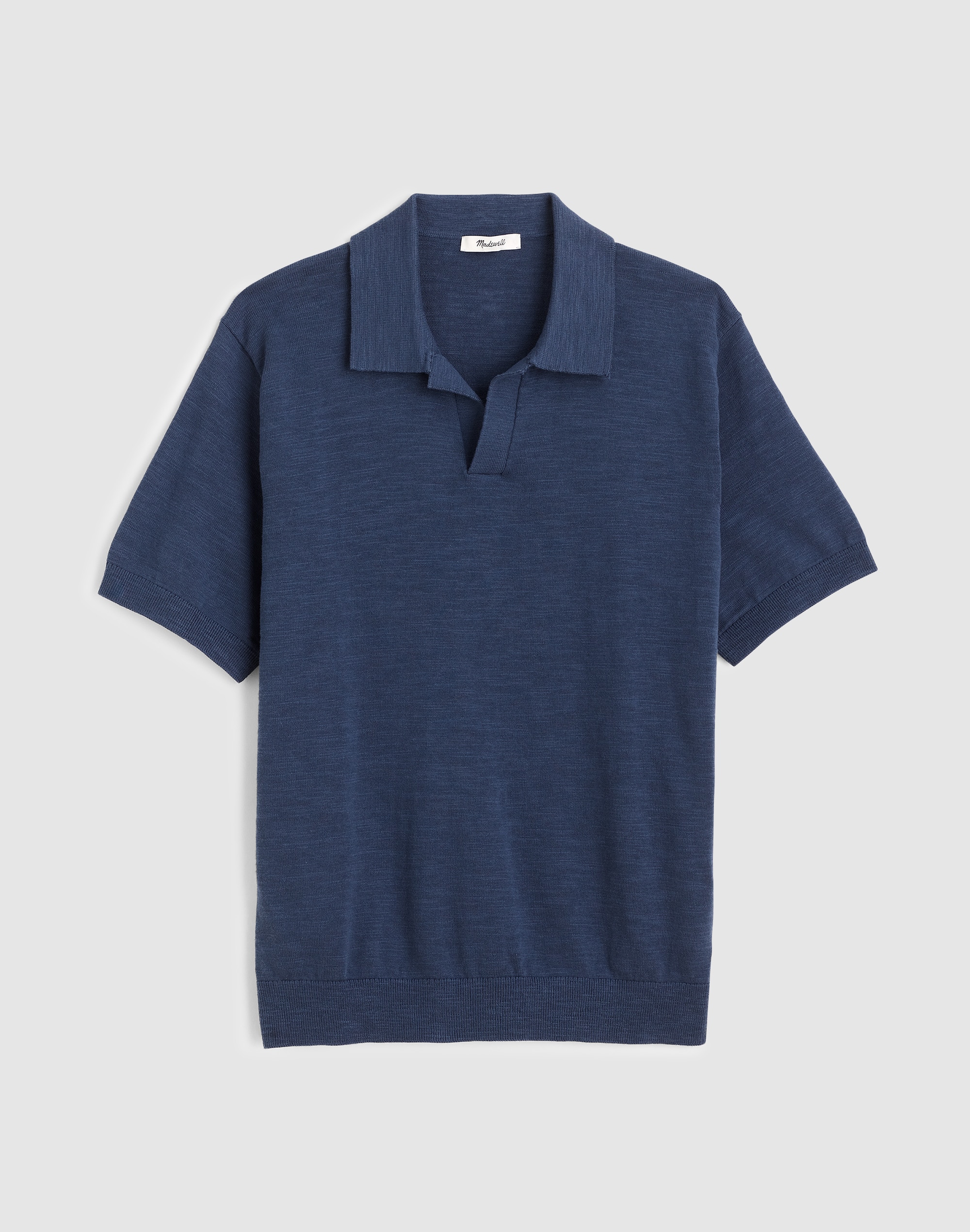 Johnny-Collar Sweater Polo in Slub Knit Cotton