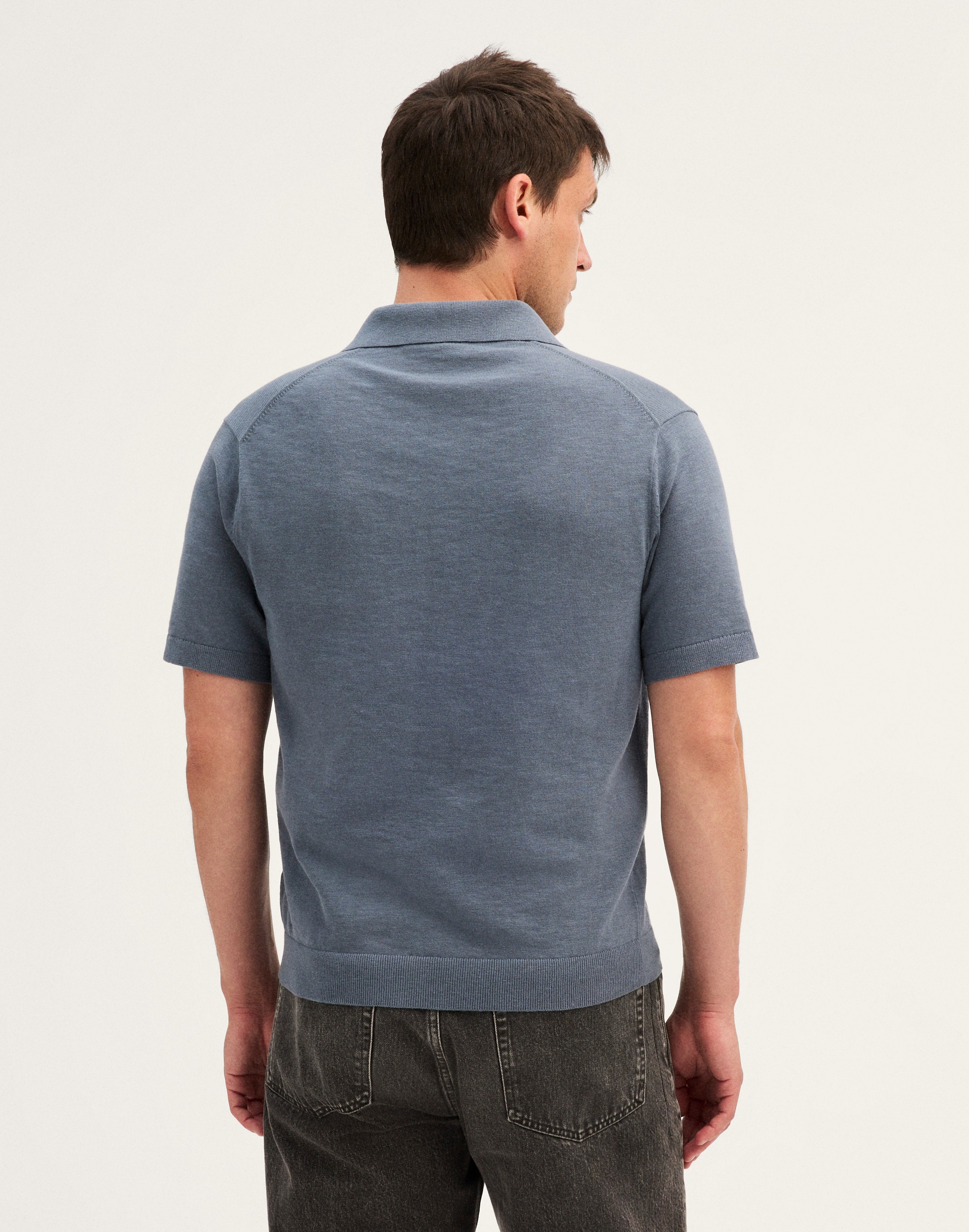 Johnny-Collar Sweater Polo in Slub Knit Cotton