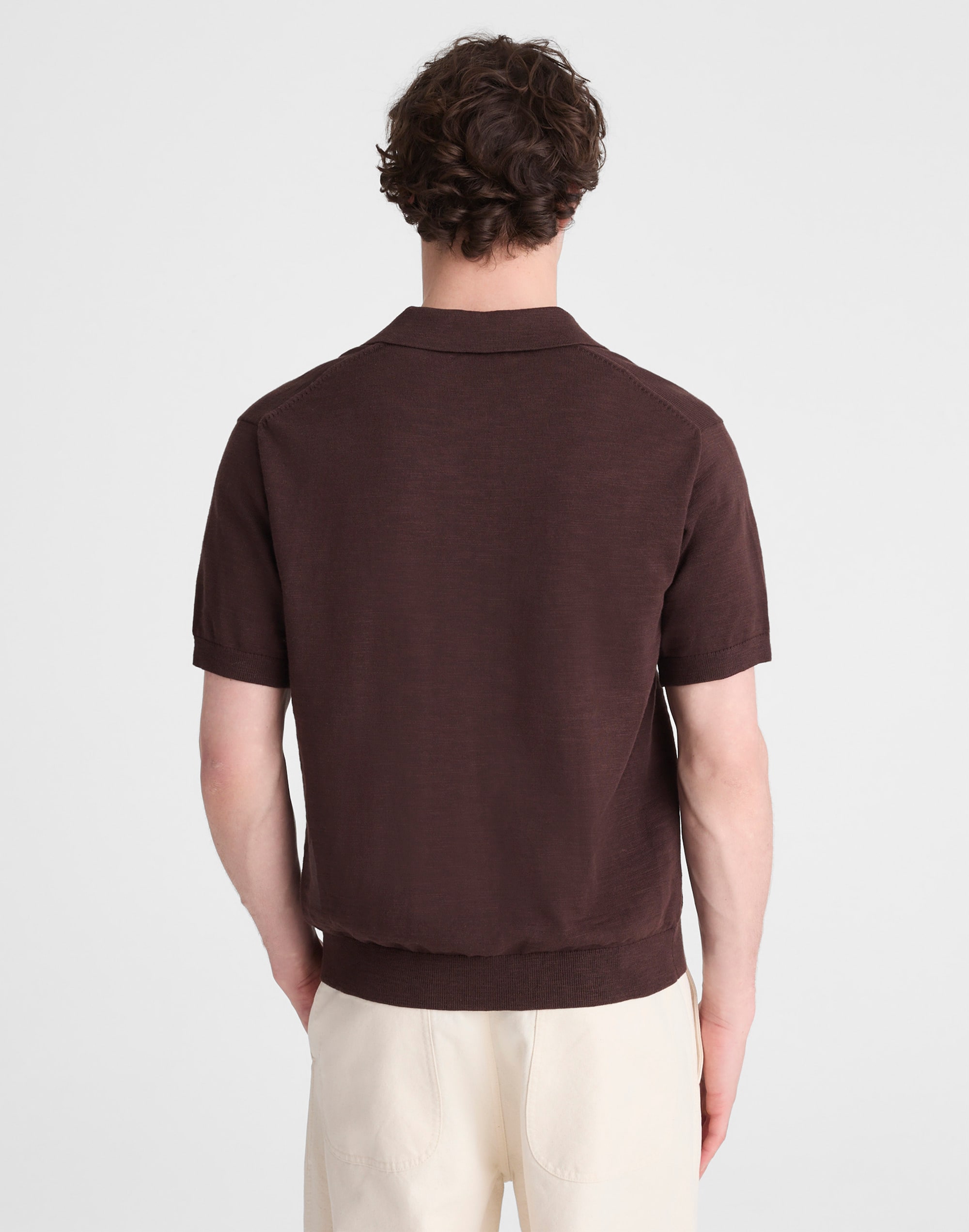 Johnny-Collar Sweater Polo in Slub Knit Cotton
