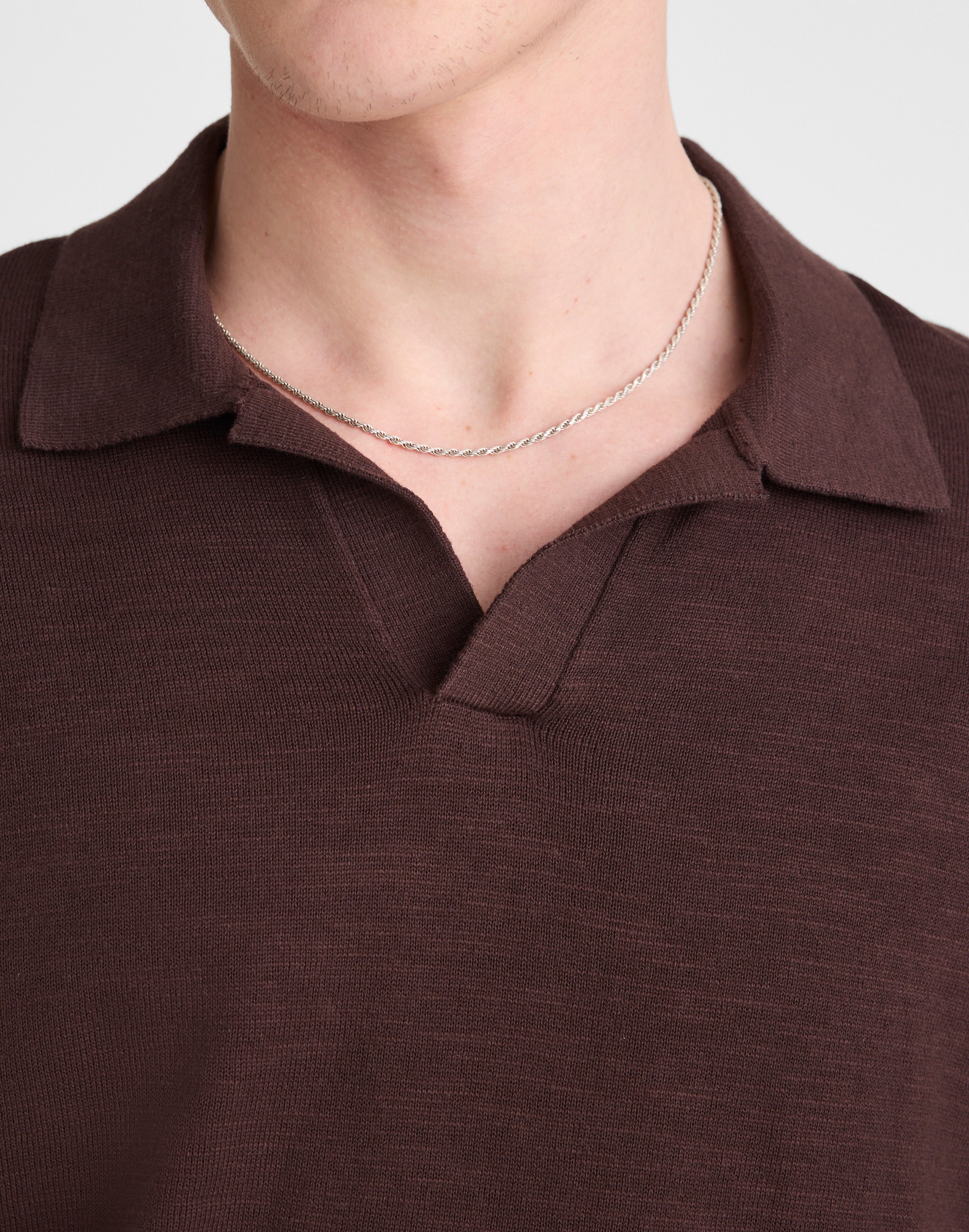 Johnny-Collar Sweater Polo in Slub Knit Cotton
