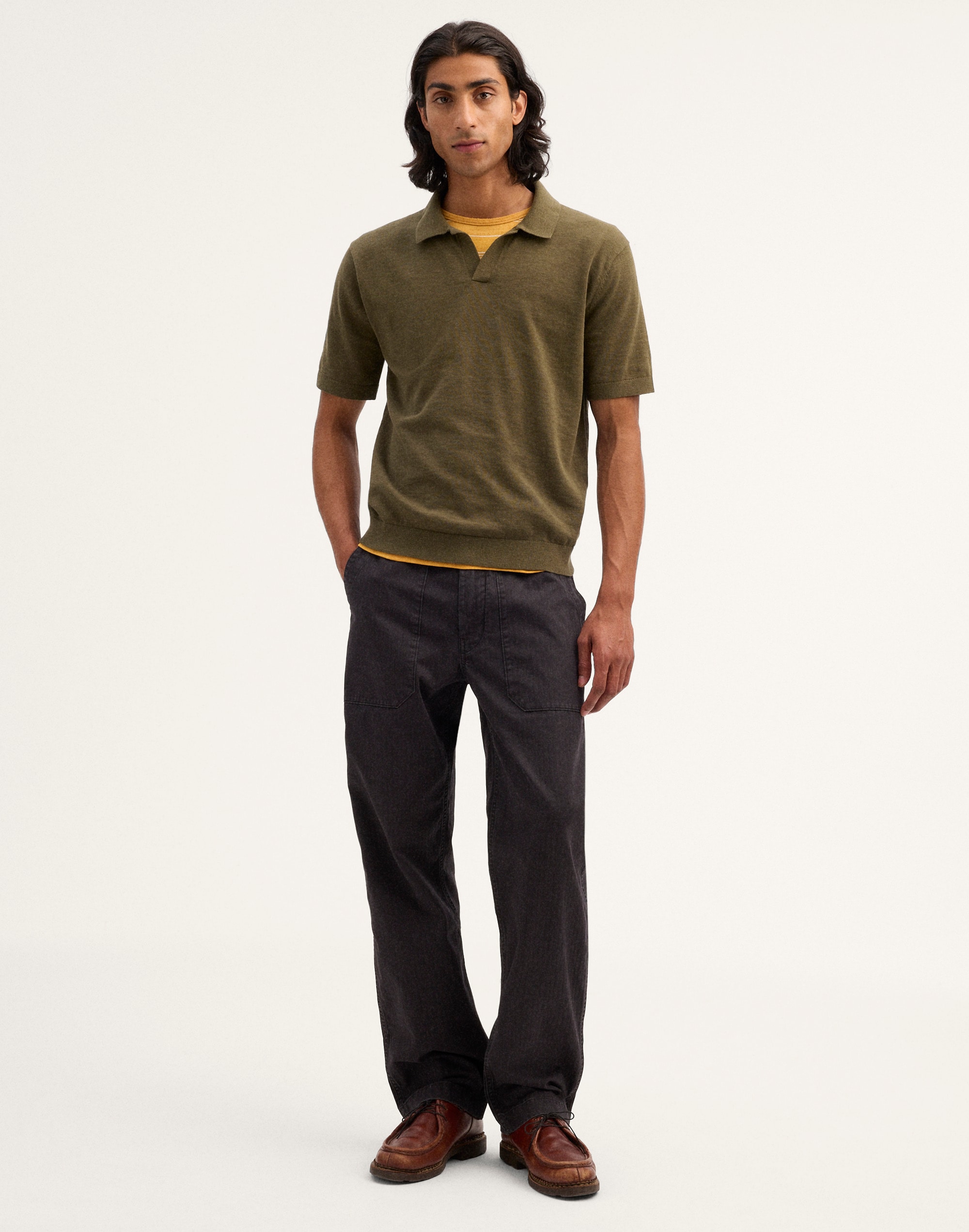 Johnny-Collar Sweater Polo in Slub Knit Cotton