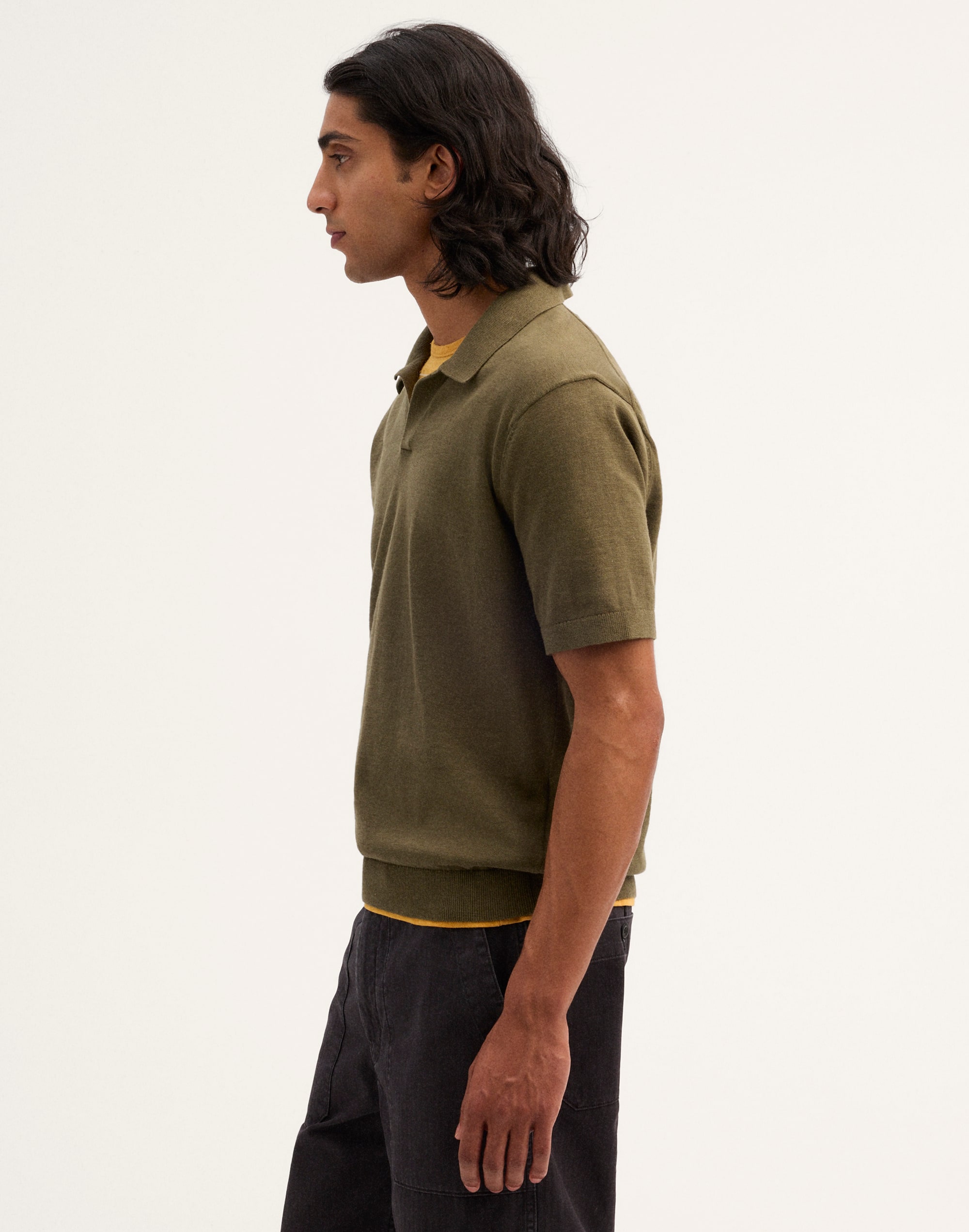Johnny-Collar Sweater Polo in Slub Knit Cotton