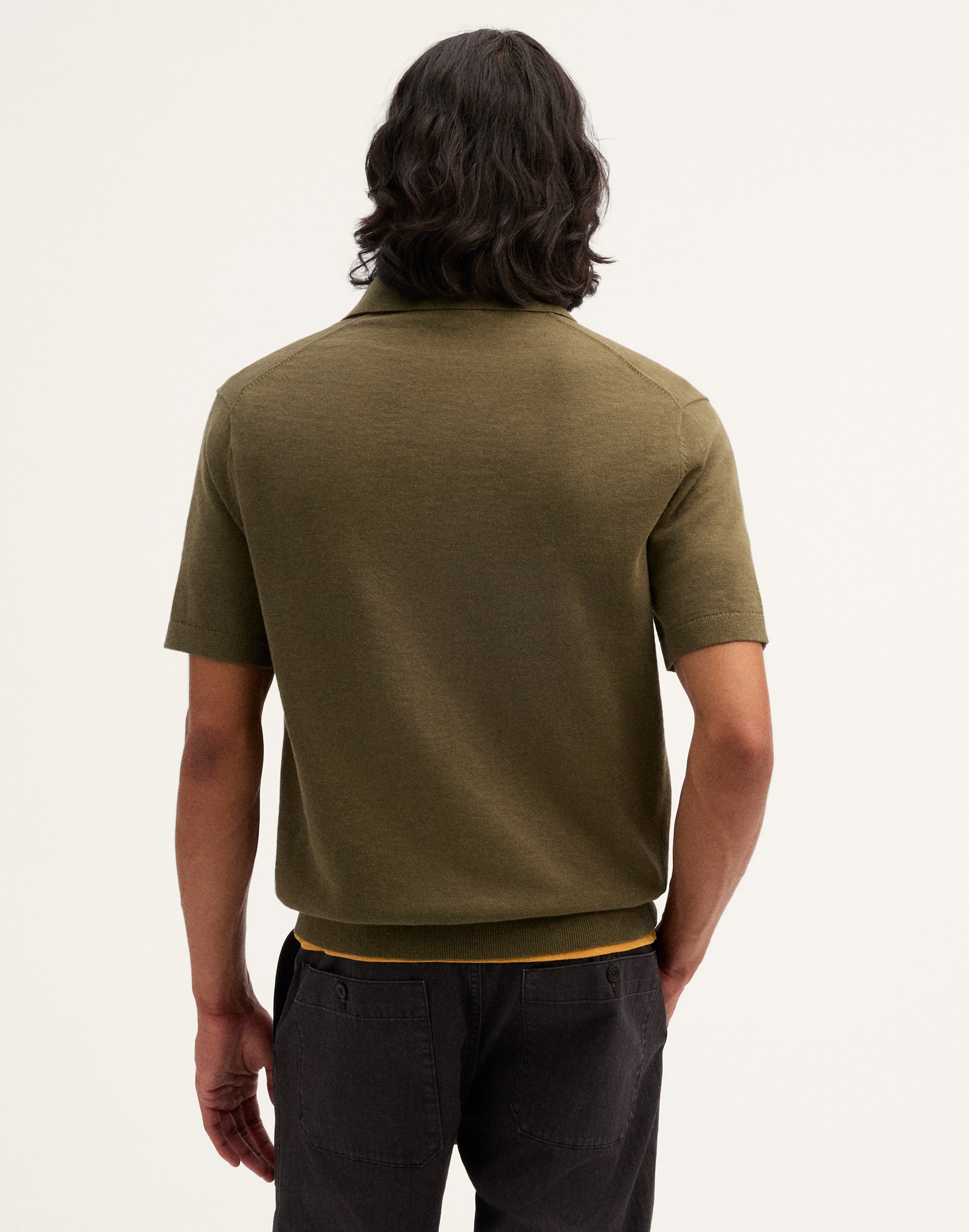 Johnny-Collar Sweater Polo in Slub Knit Cotton