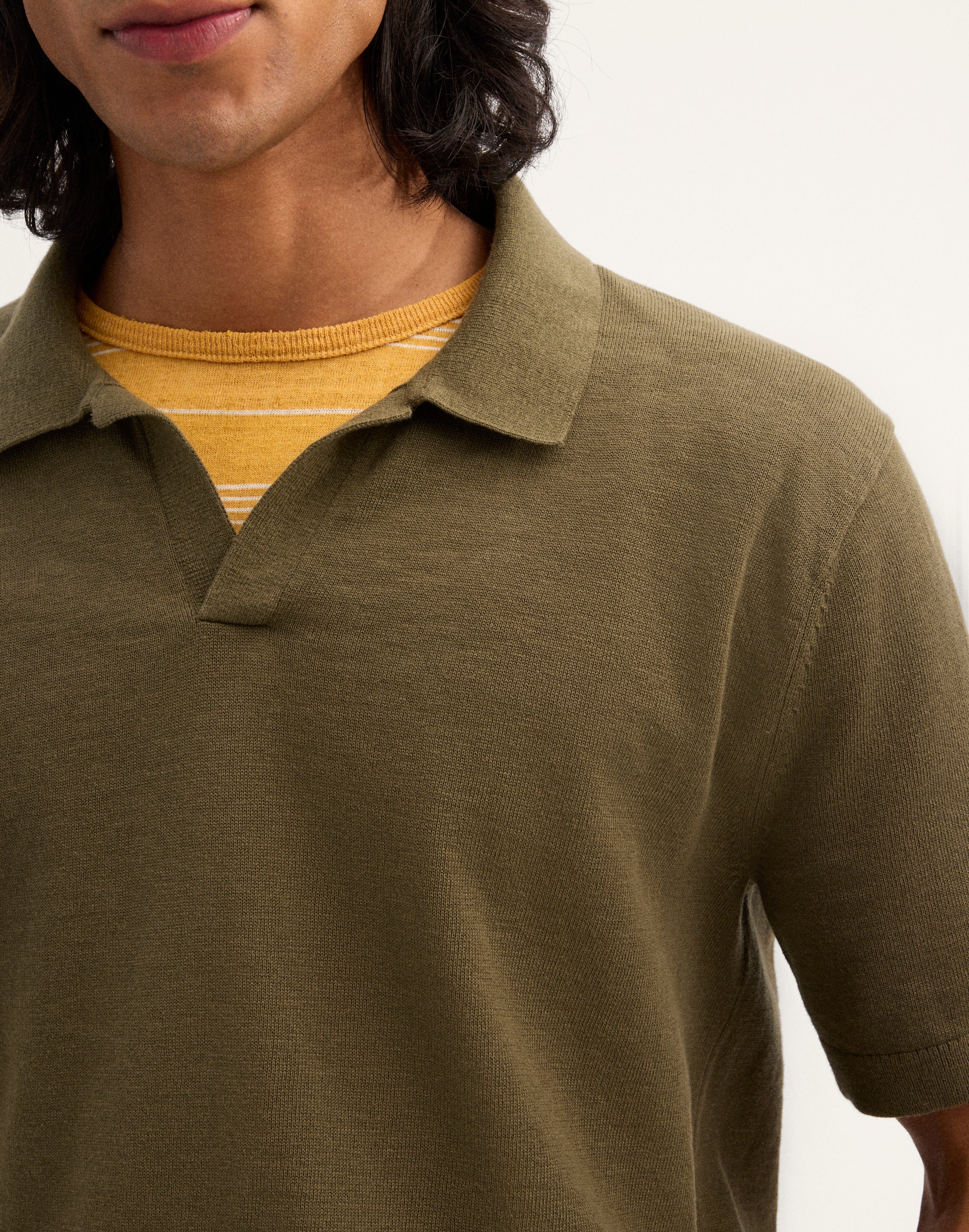 Johnny-Collar Sweater Polo in Slub Knit Cotton