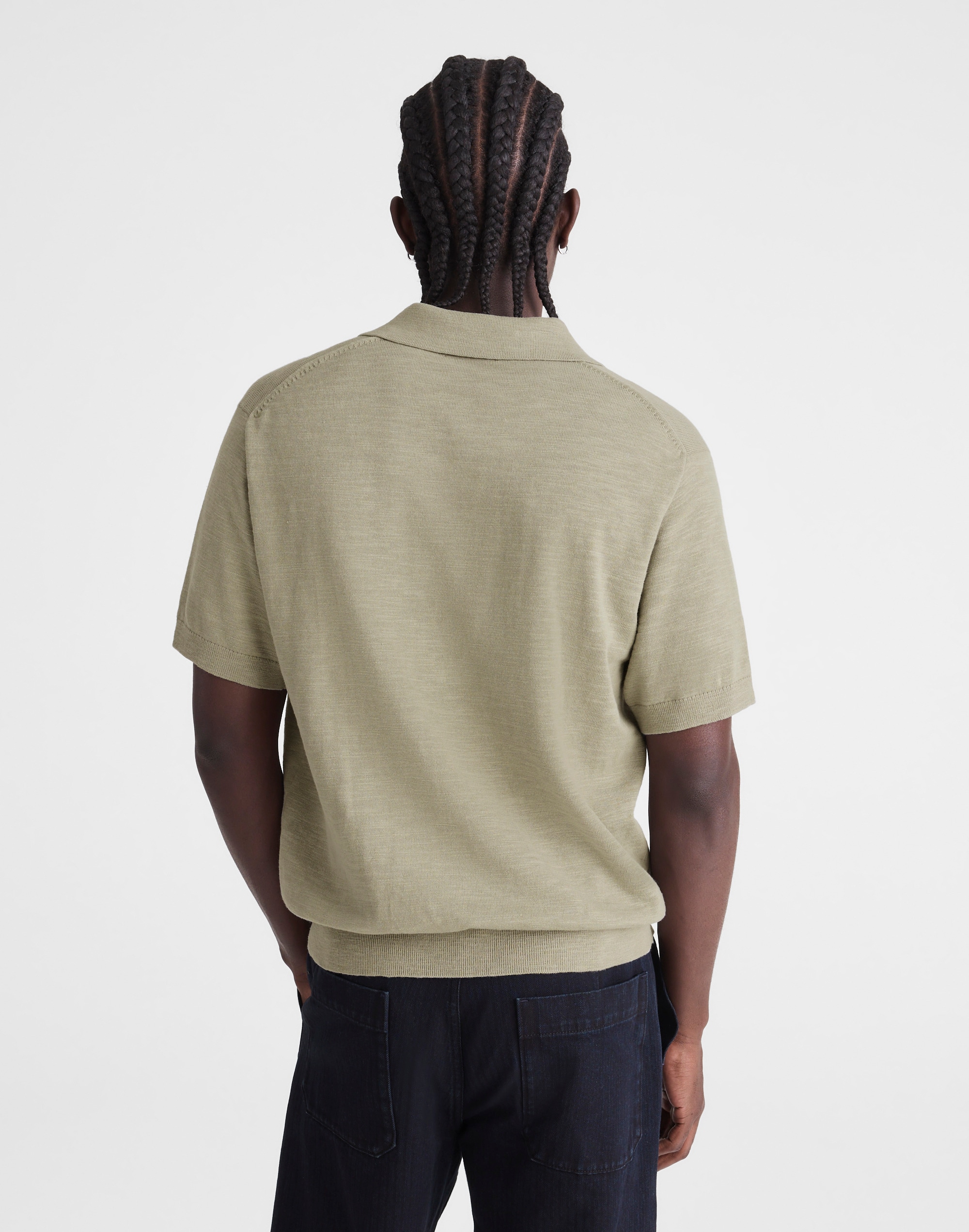 Johnny-Collar Sweater Polo in Slub Knit Cotton