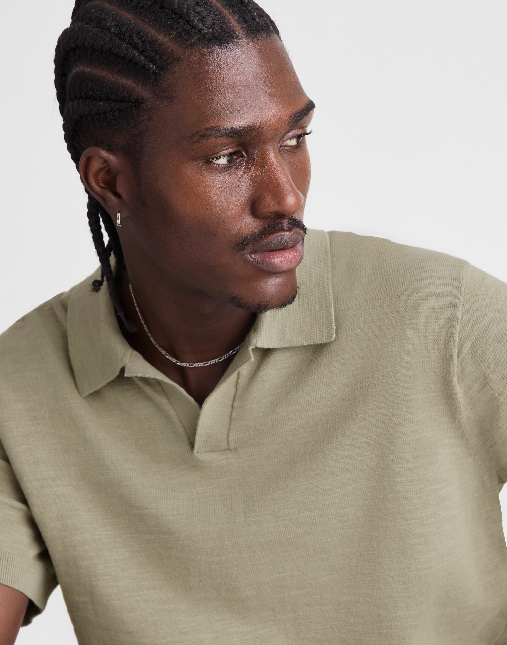 Johnny-Collar Sweater Polo in Slub Knit Cotton