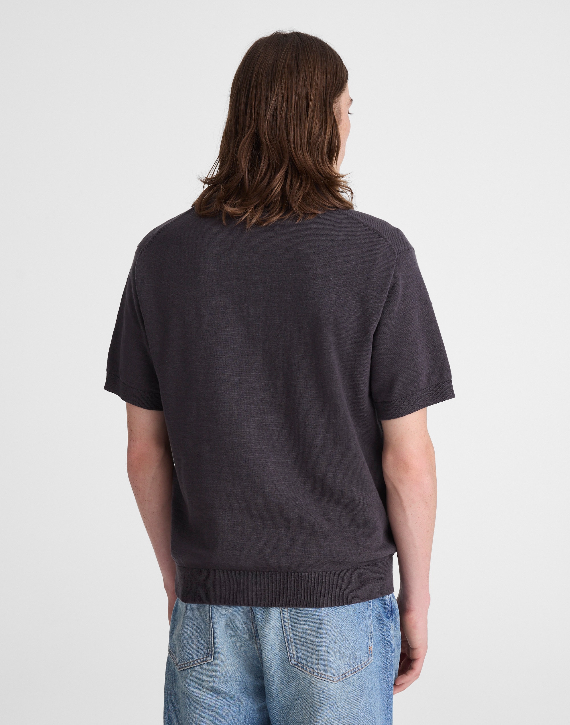 Johnny-Collar Sweater Polo in Slub Knit Cotton