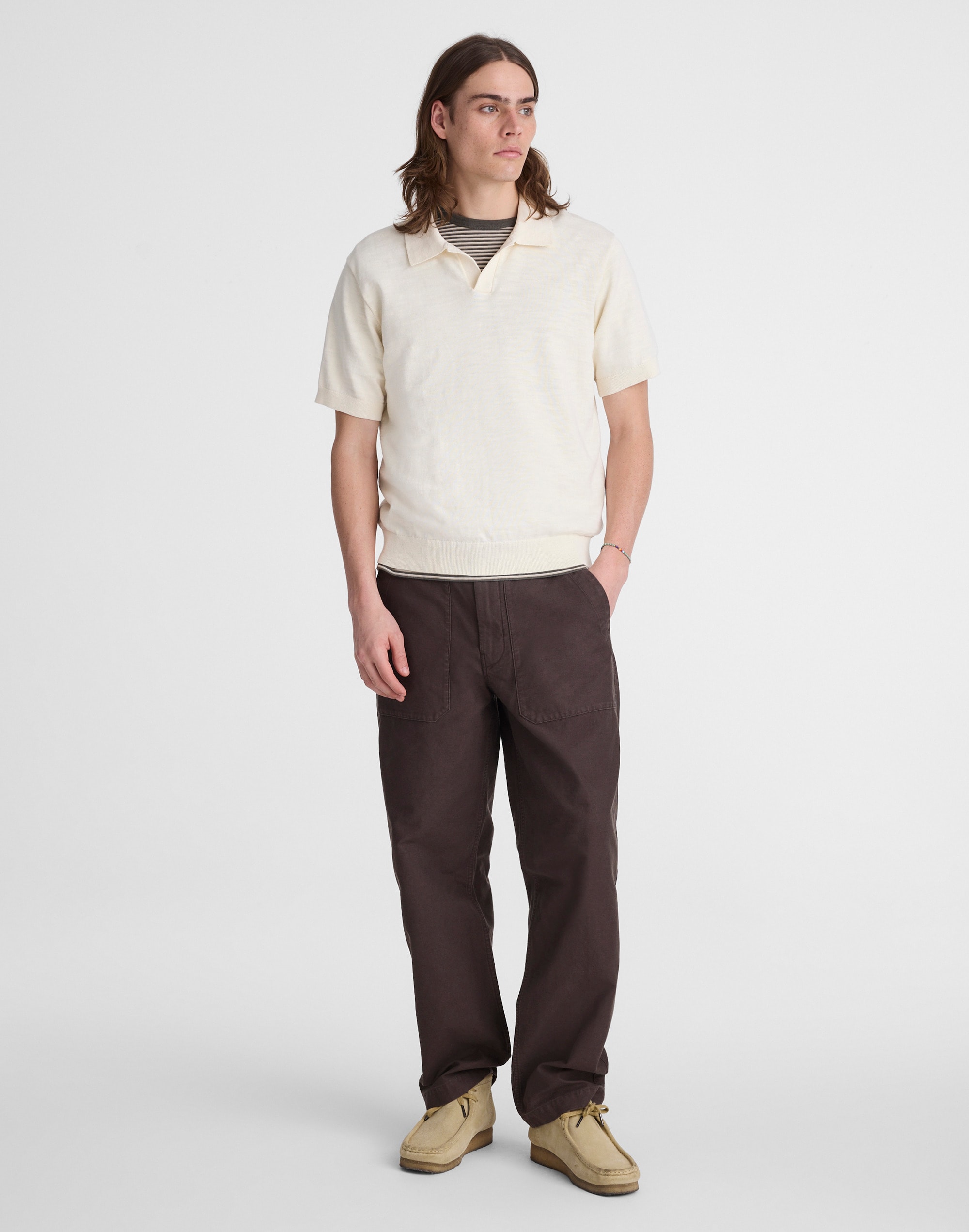 Johnny-Collar Sweater Polo in Slub Knit Cotton