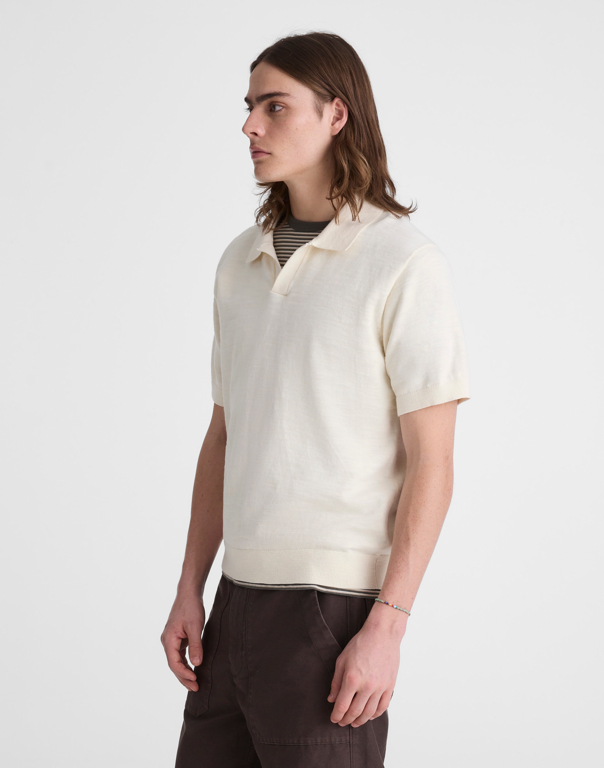 Johnny-Collar Sweater Polo in Slub Knit Cotton