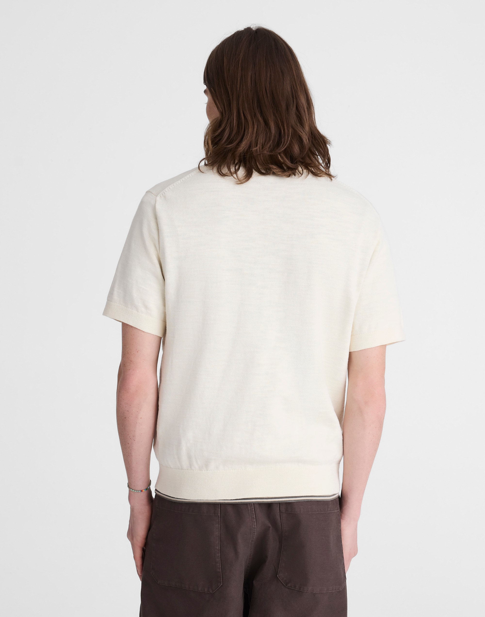 Johnny-Collar Sweater Polo in Slub Knit Cotton