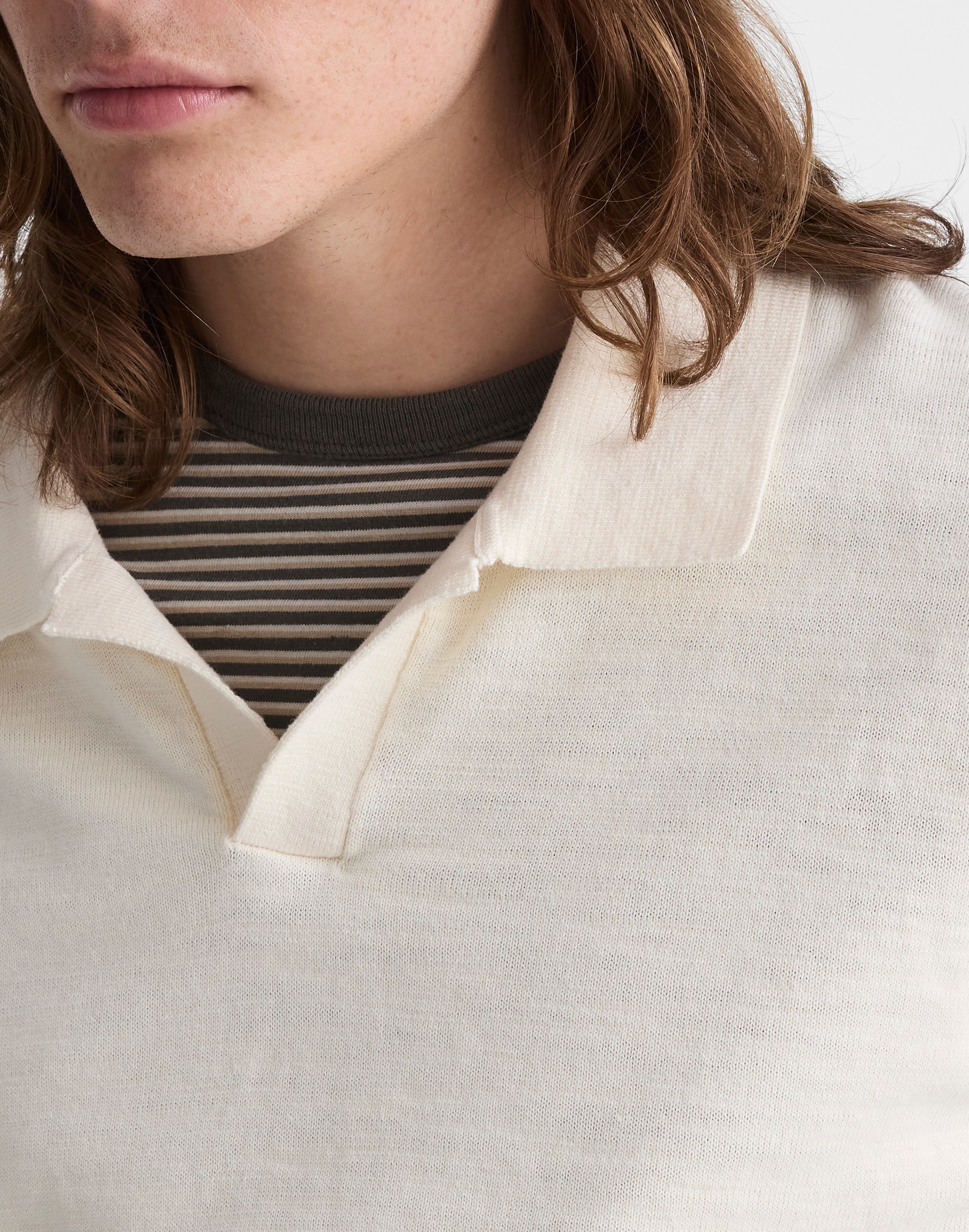 Johnny-Collar Sweater Polo in Slub Knit Cotton