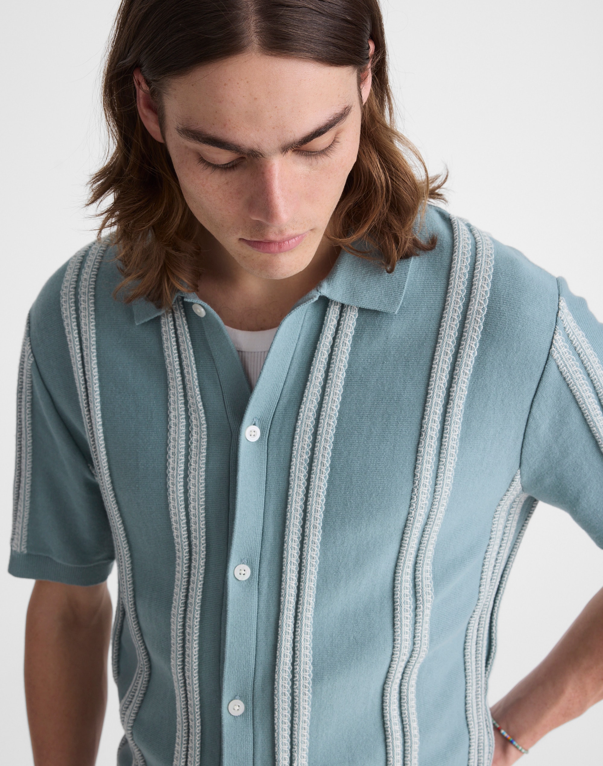 Striped Button-Up Sweater Polo in Everyday Cotton