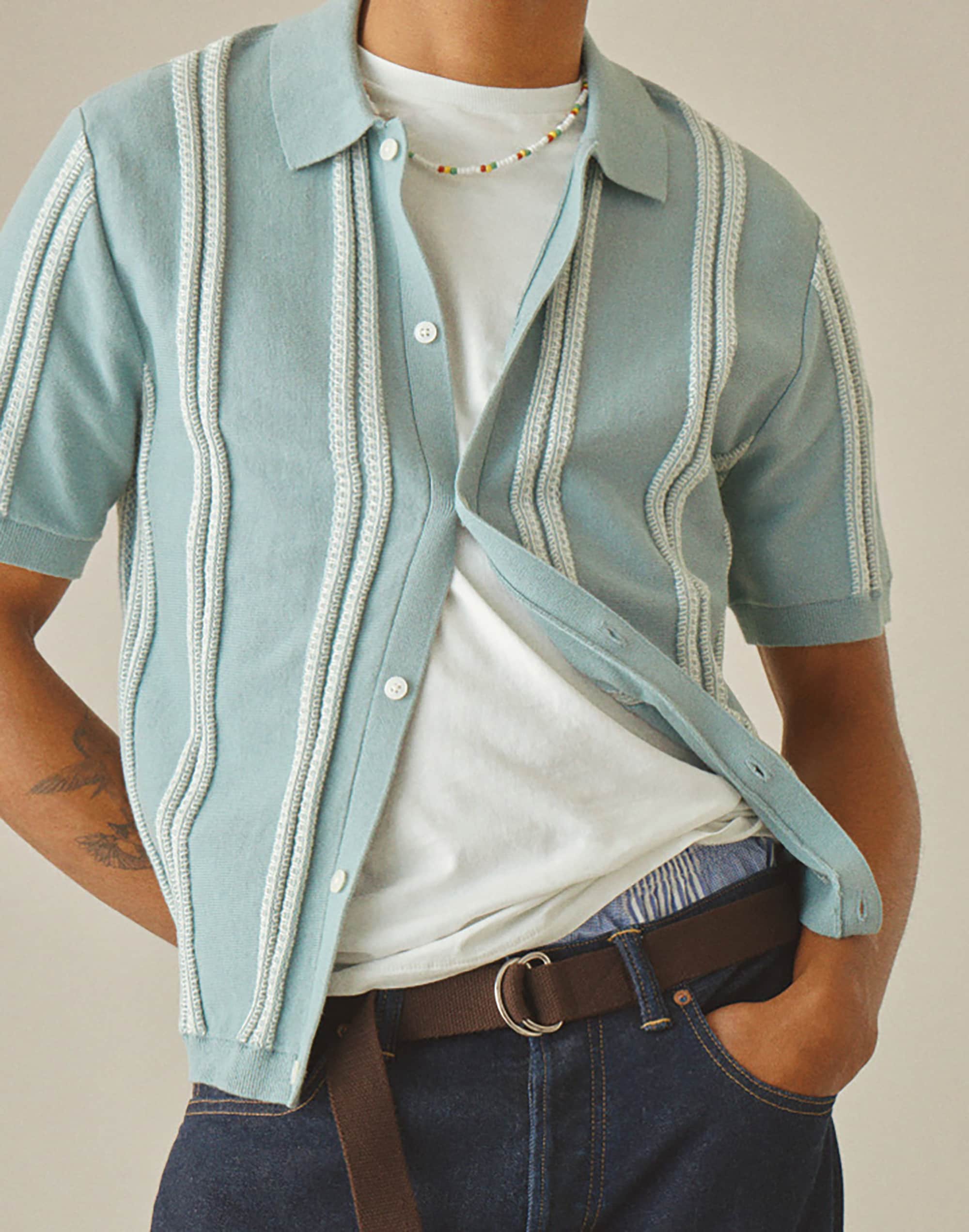 Striped Button-Up Sweater Polo in Everyday Cotton