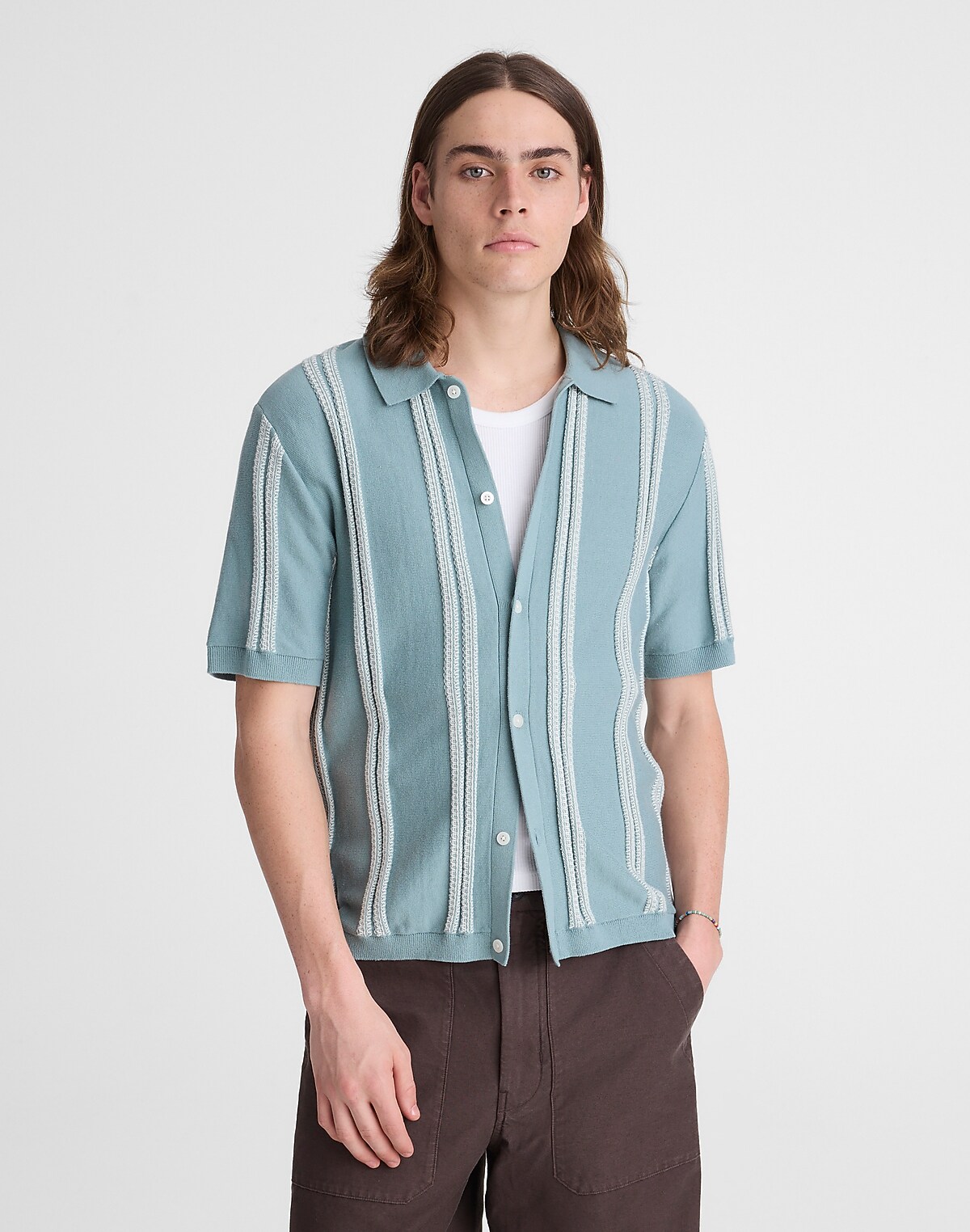 Striped Button-Up Sweater Polo in Everyday Cotton