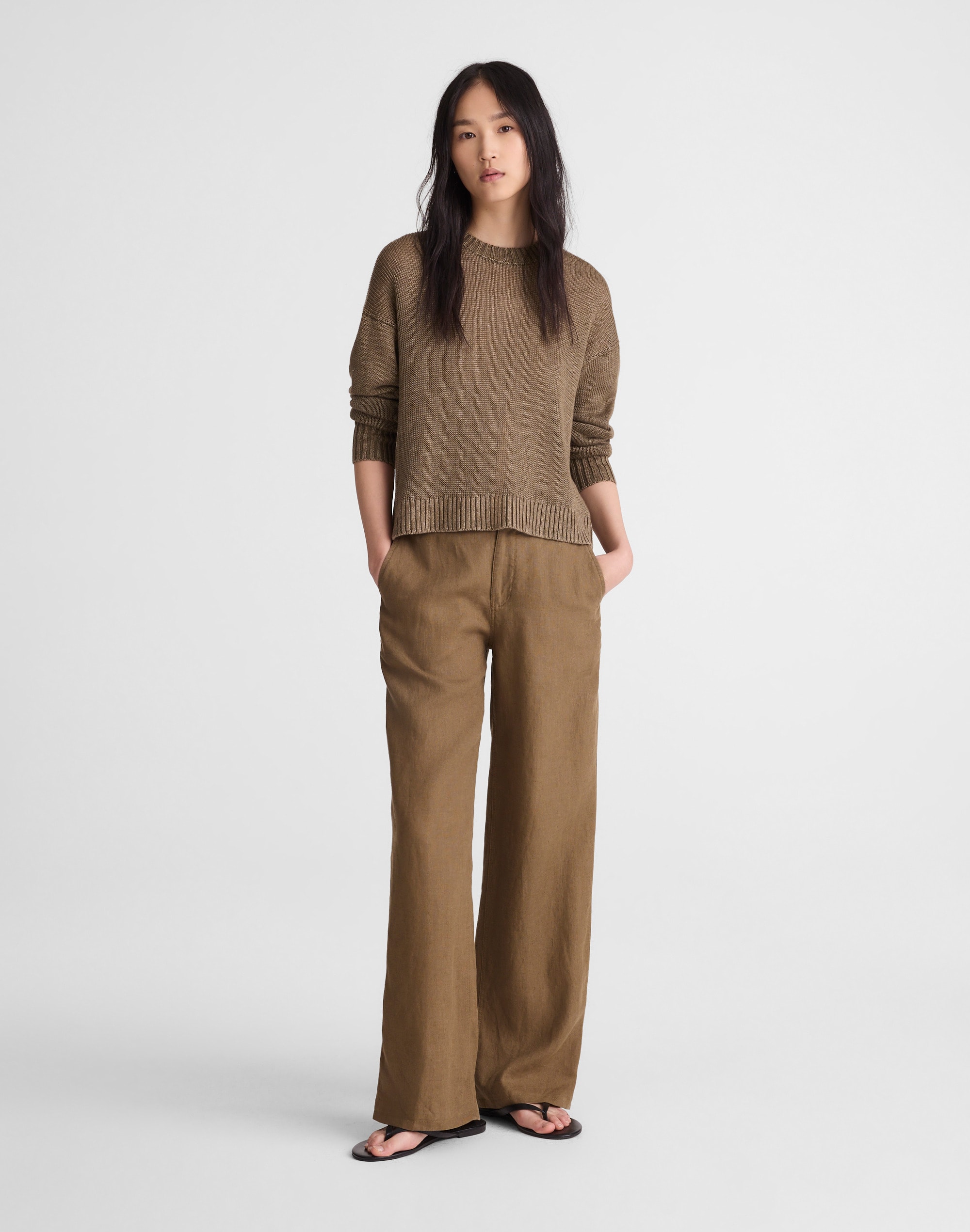 the zoe relaxed straight pant in 100% linen