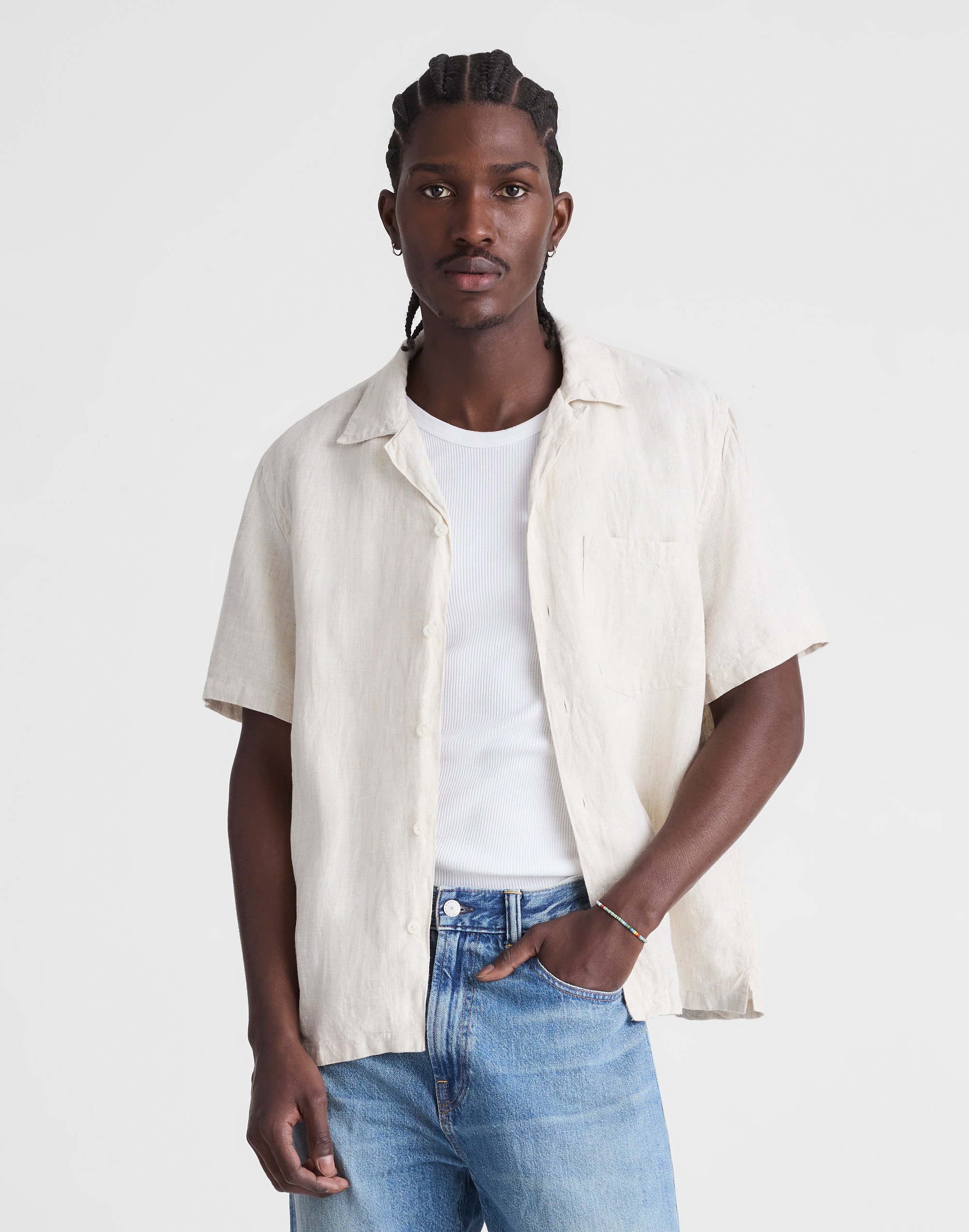Short-Sleeve Camp Shirt in Linen