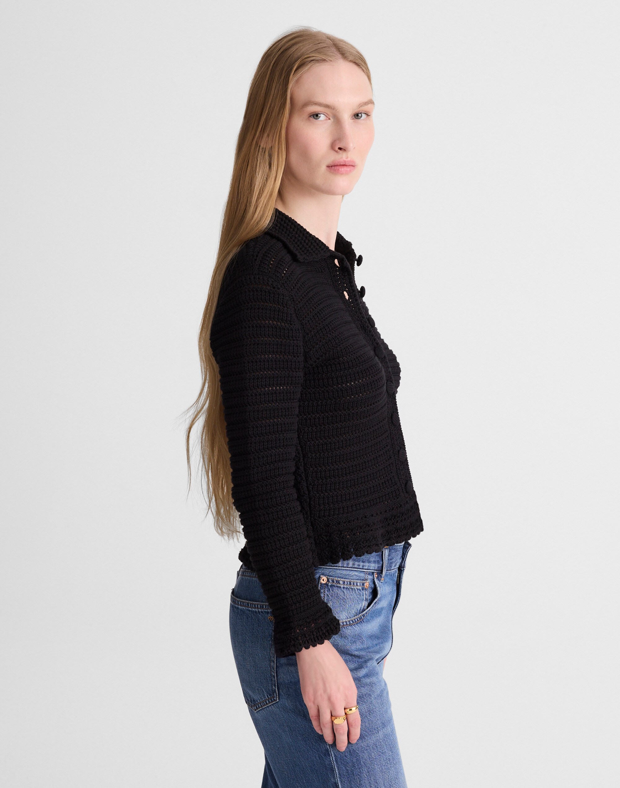 Pointelle-Knit Peplum Cardigan