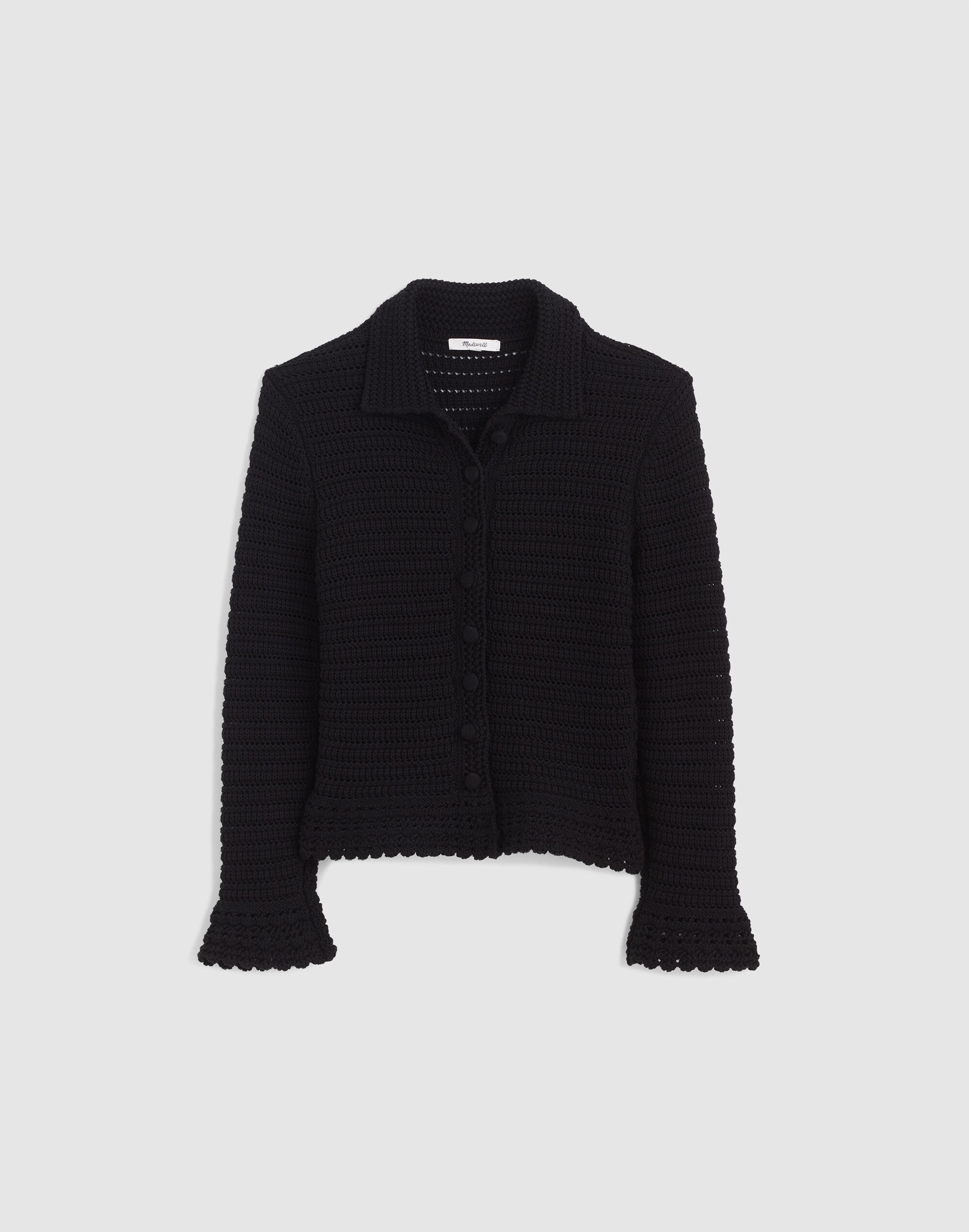 Pointelle-Knit Peplum Cardigan