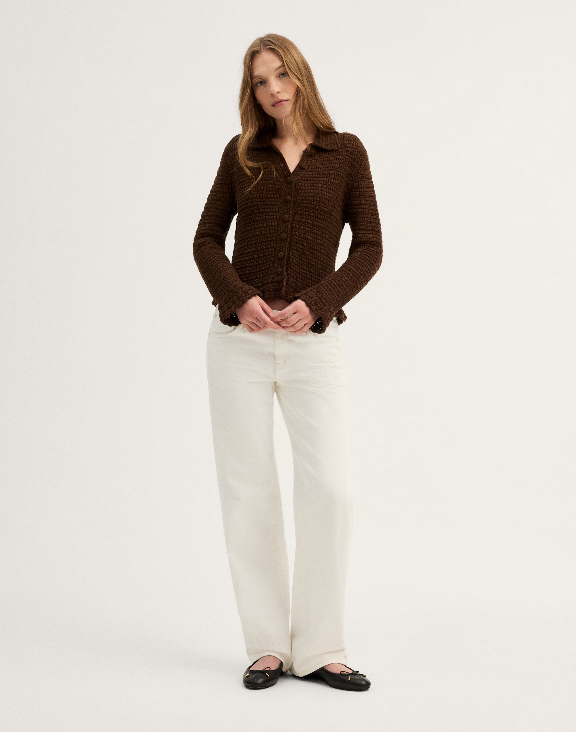Pointelle-Knit Peplum Cardigan